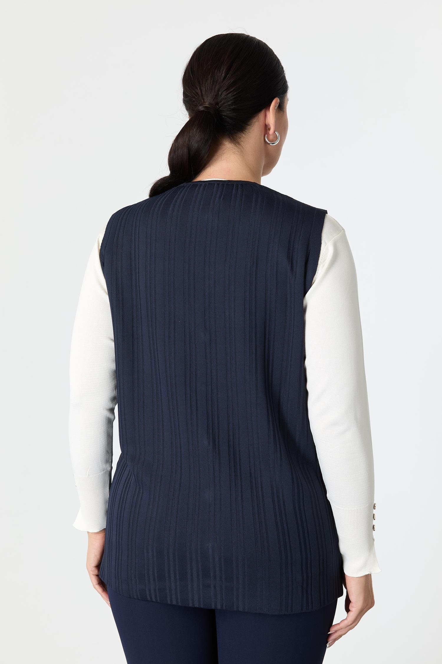 Büyük Beden Cep Detaylı Triko Yelek-LACI