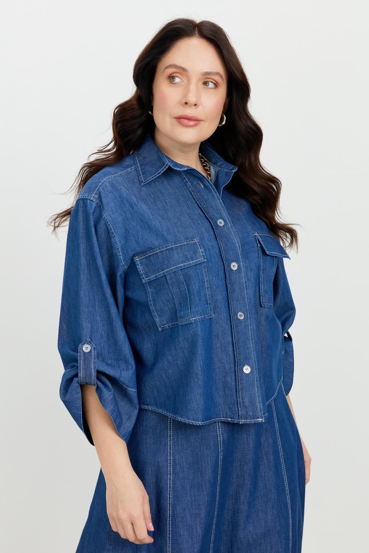 Büyük Beden Cepli Kot Gömlek-LACI