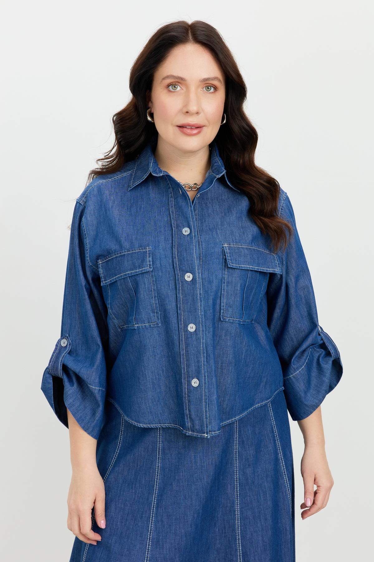 Büyük Beden Cepli Kot Gömlek-LACI