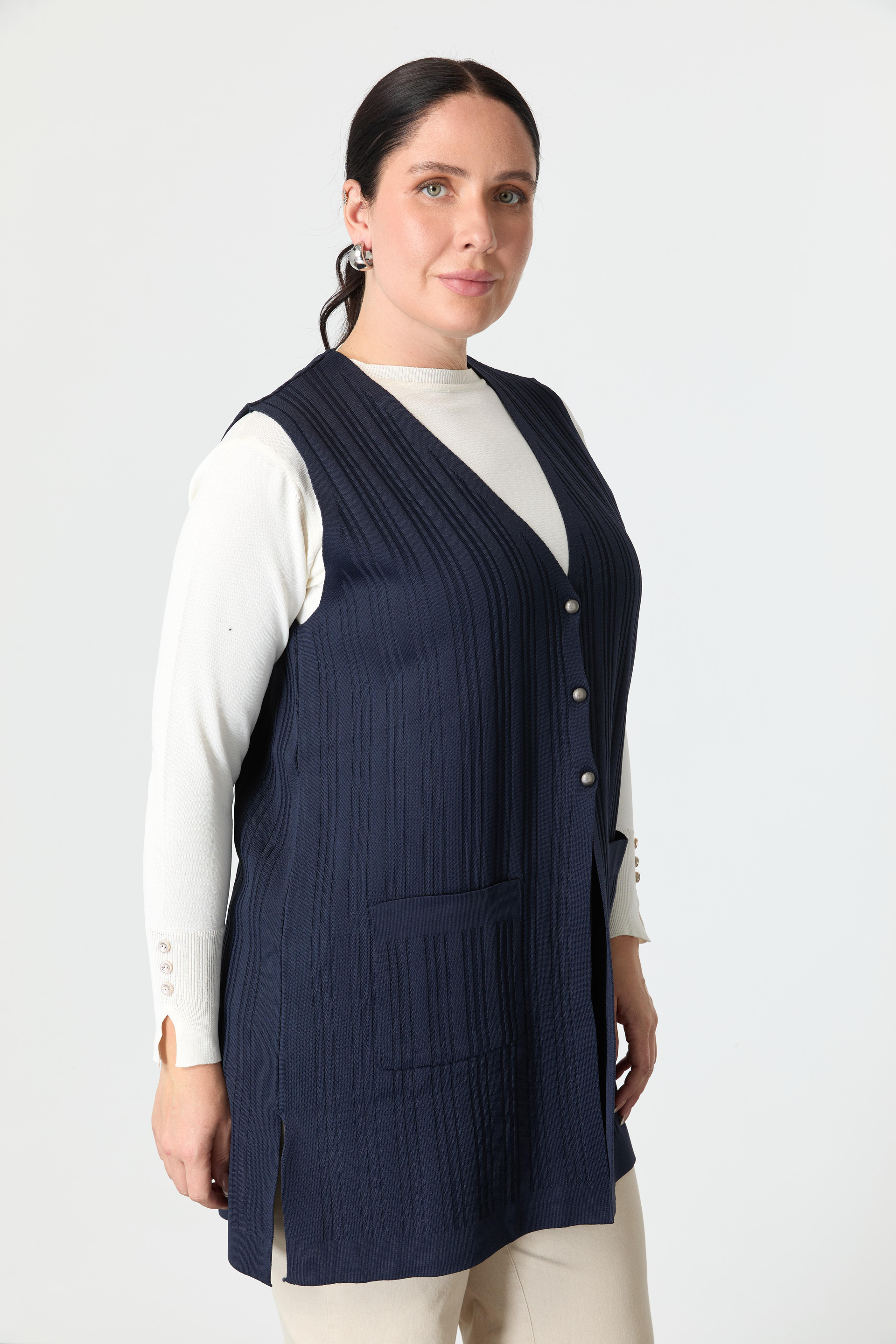 Büyük Beden Cepli Triko Yelek-LACI