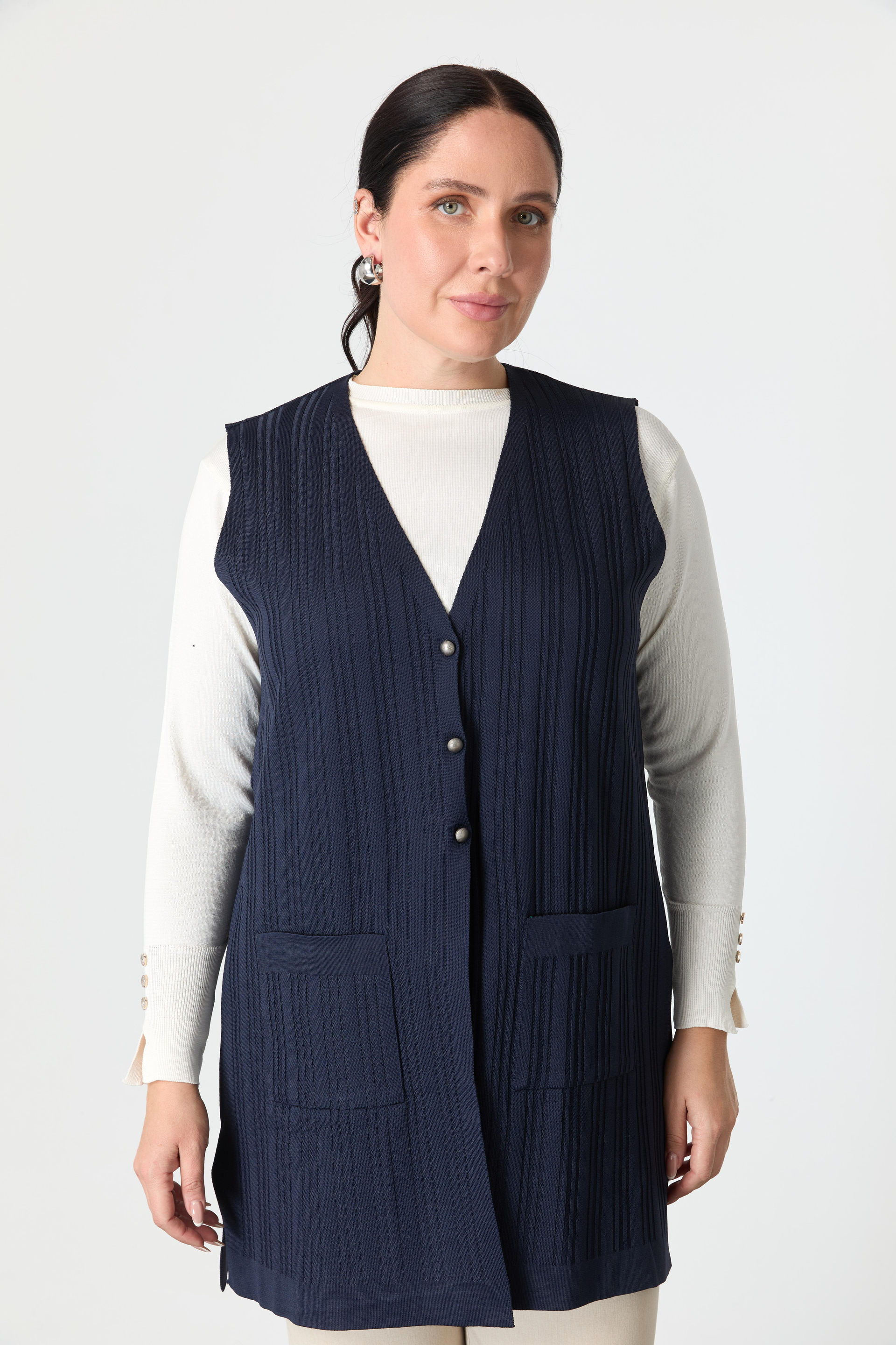 Büyük Beden Cepli Triko Yelek-LACI