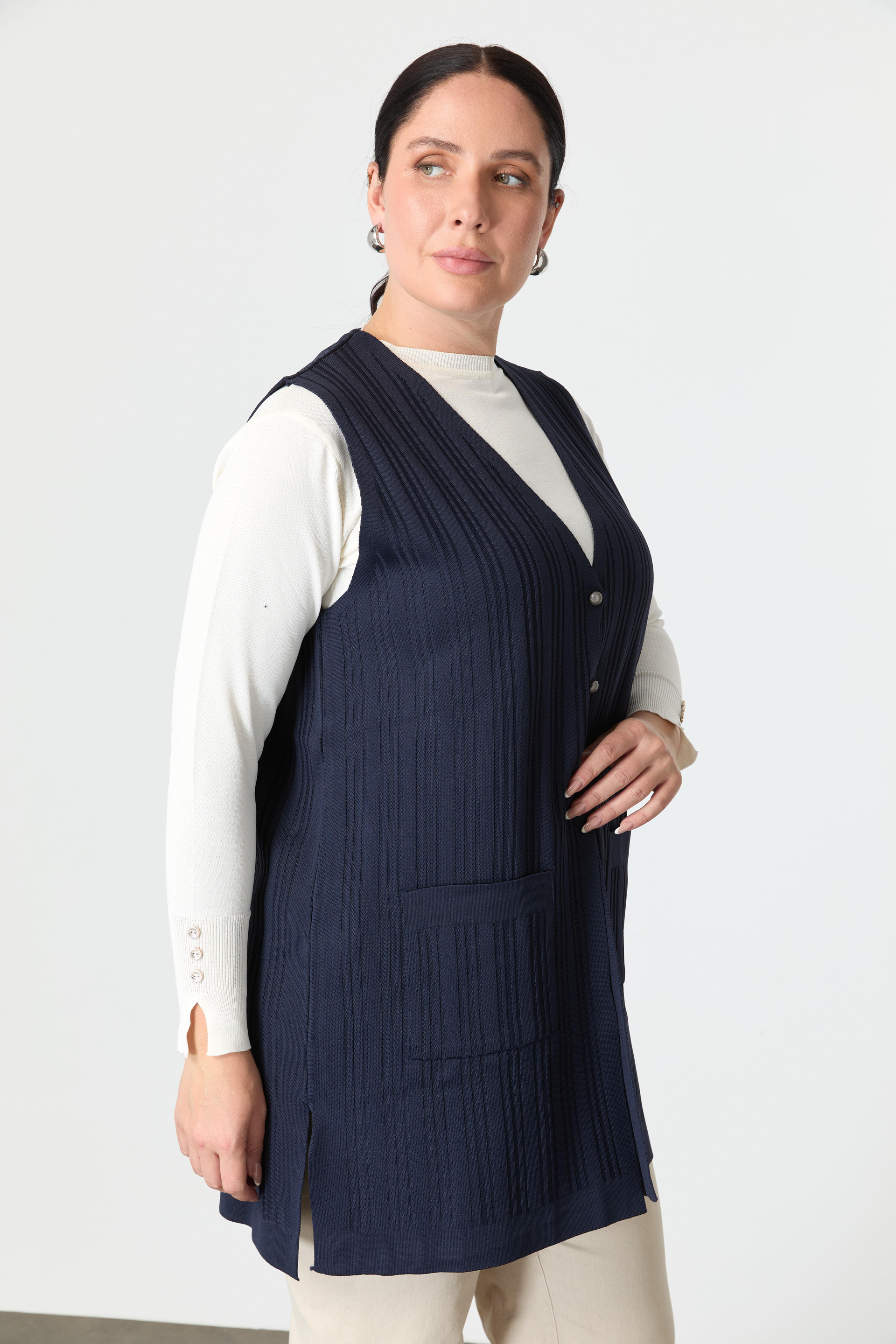 Büyük Beden Cepli Triko Yelek-LACI