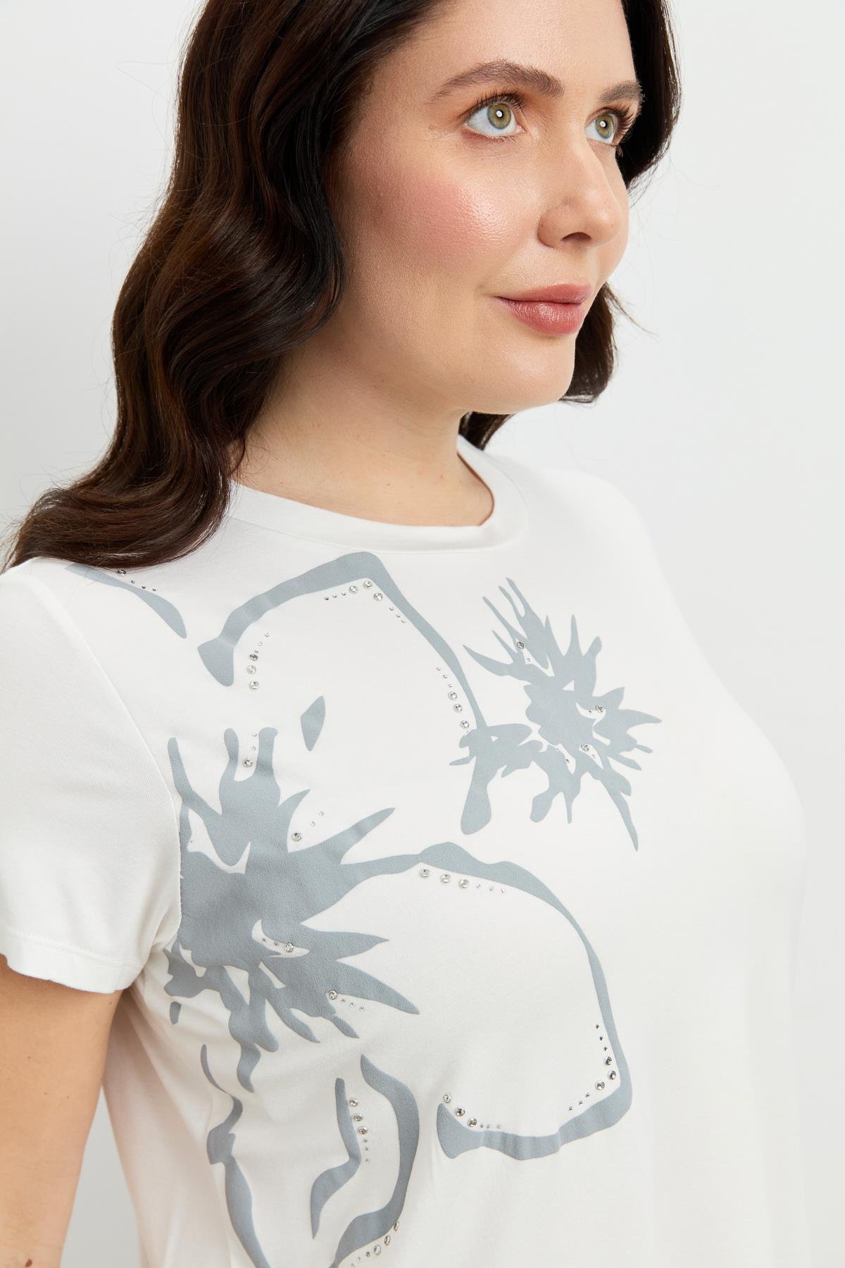 Büyük Beden Çiçek Baskılı Bluz-GRİ