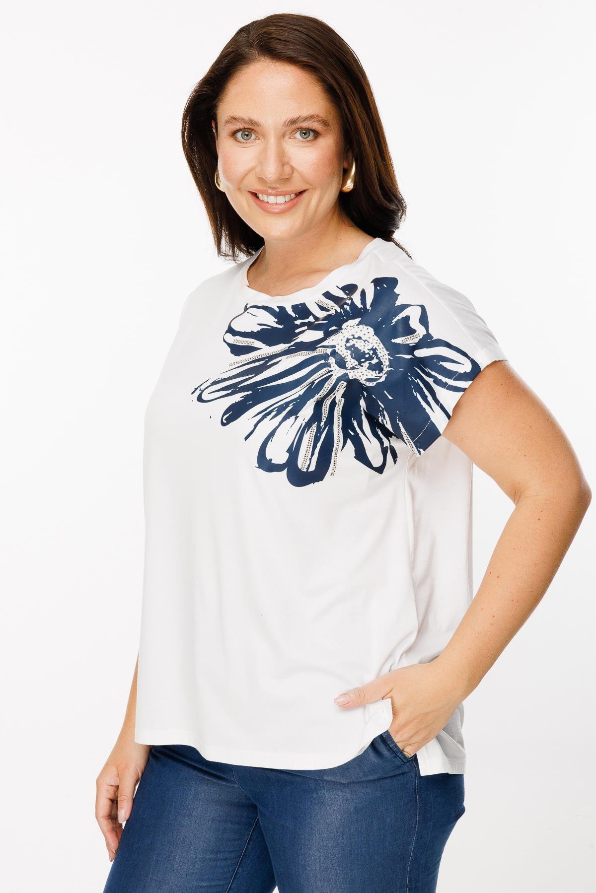 Büyük Beden Çiçek Baskılı Bluz - KEMIK