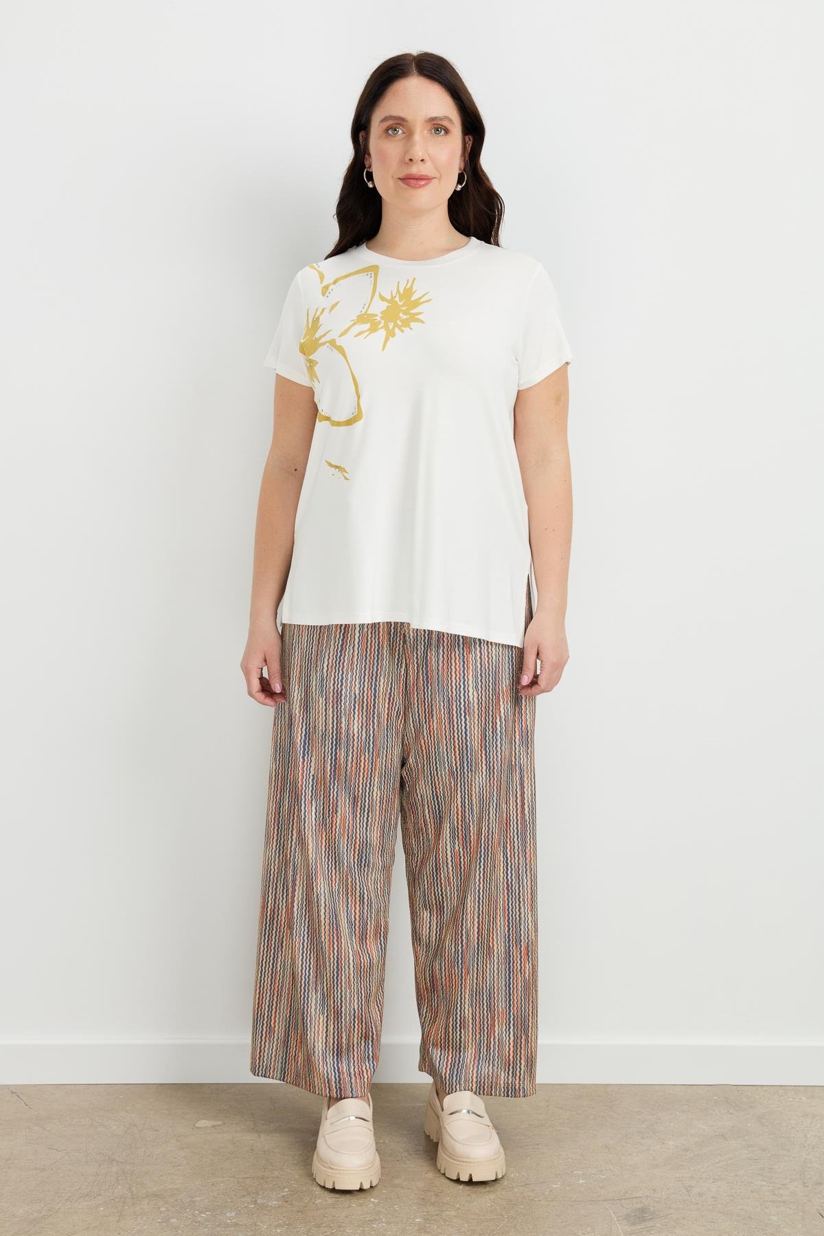 Büyük Beden Çiçek Baskılı Bluz-SARI