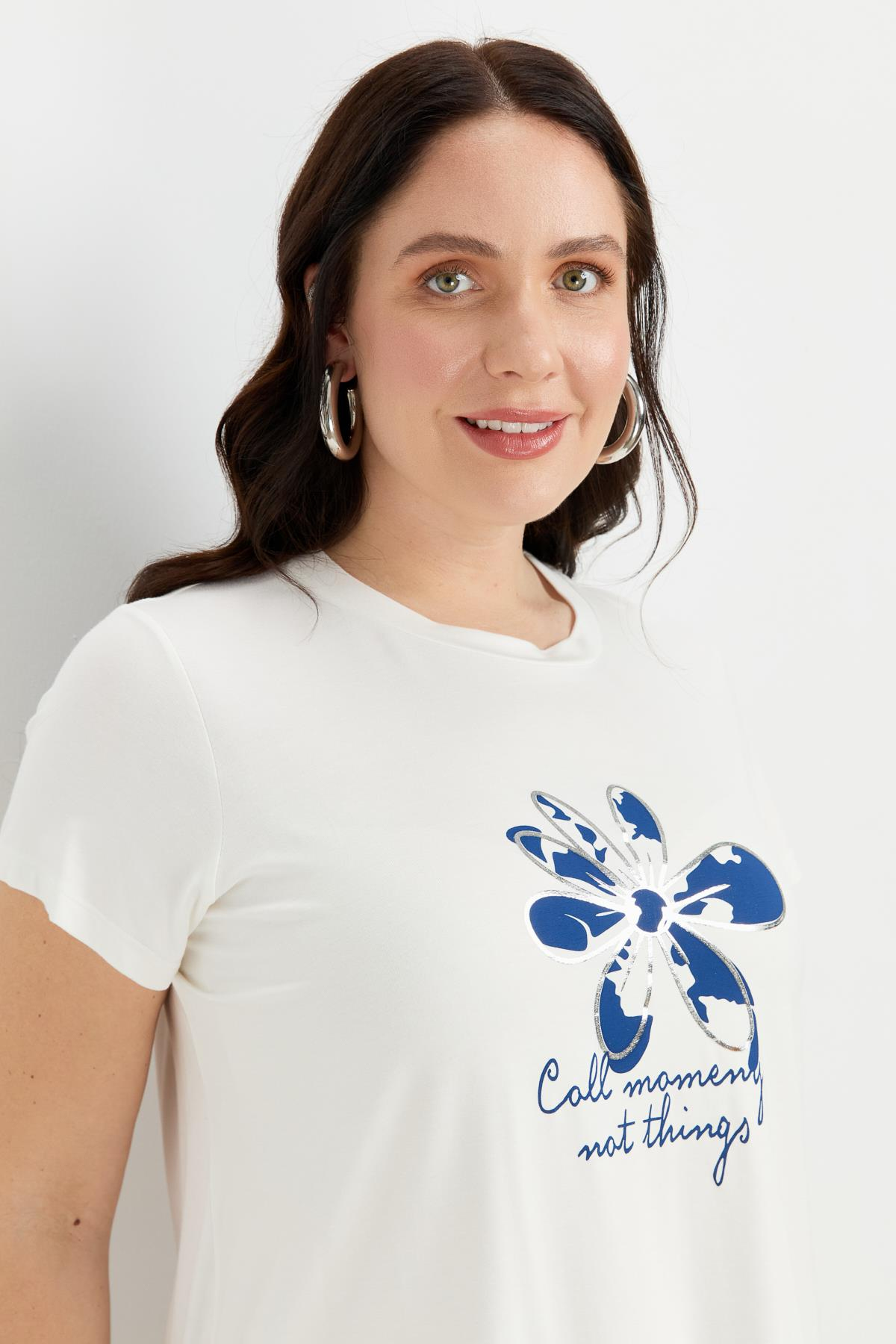 Büyük Beden Çiçek Desen Bluz-KEMIK