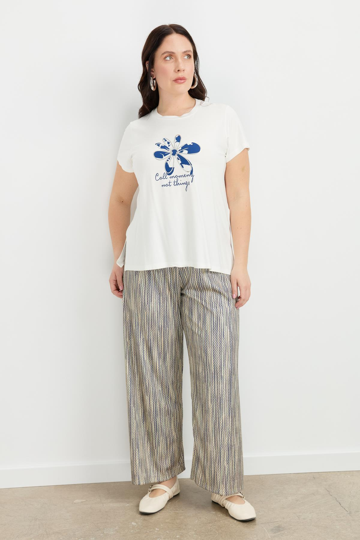 Büyük Beden Çiçek Desen Bluz-KEMIK