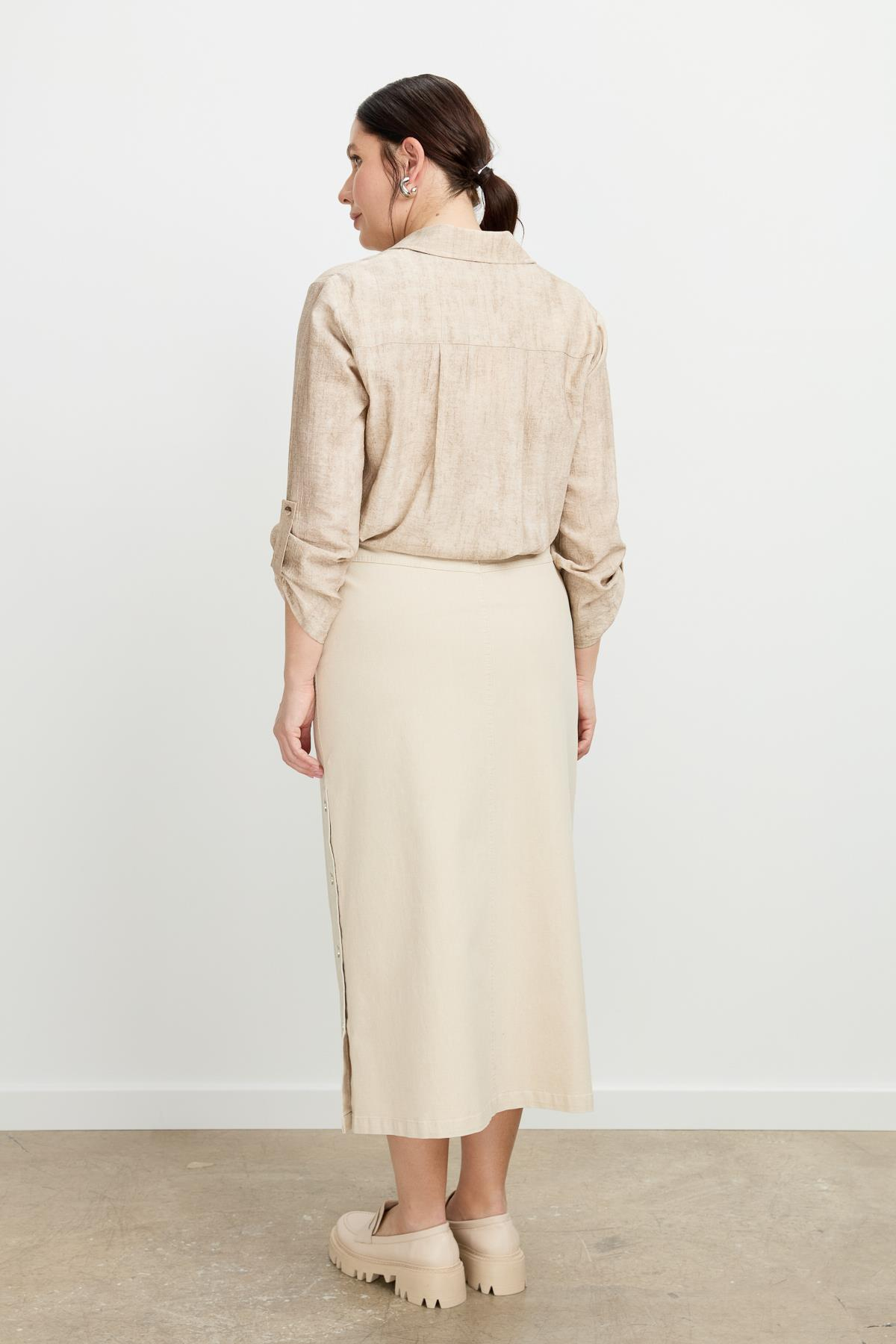 Büyük Beden Çıtçıt Detaylı Kot Etek-BEJ