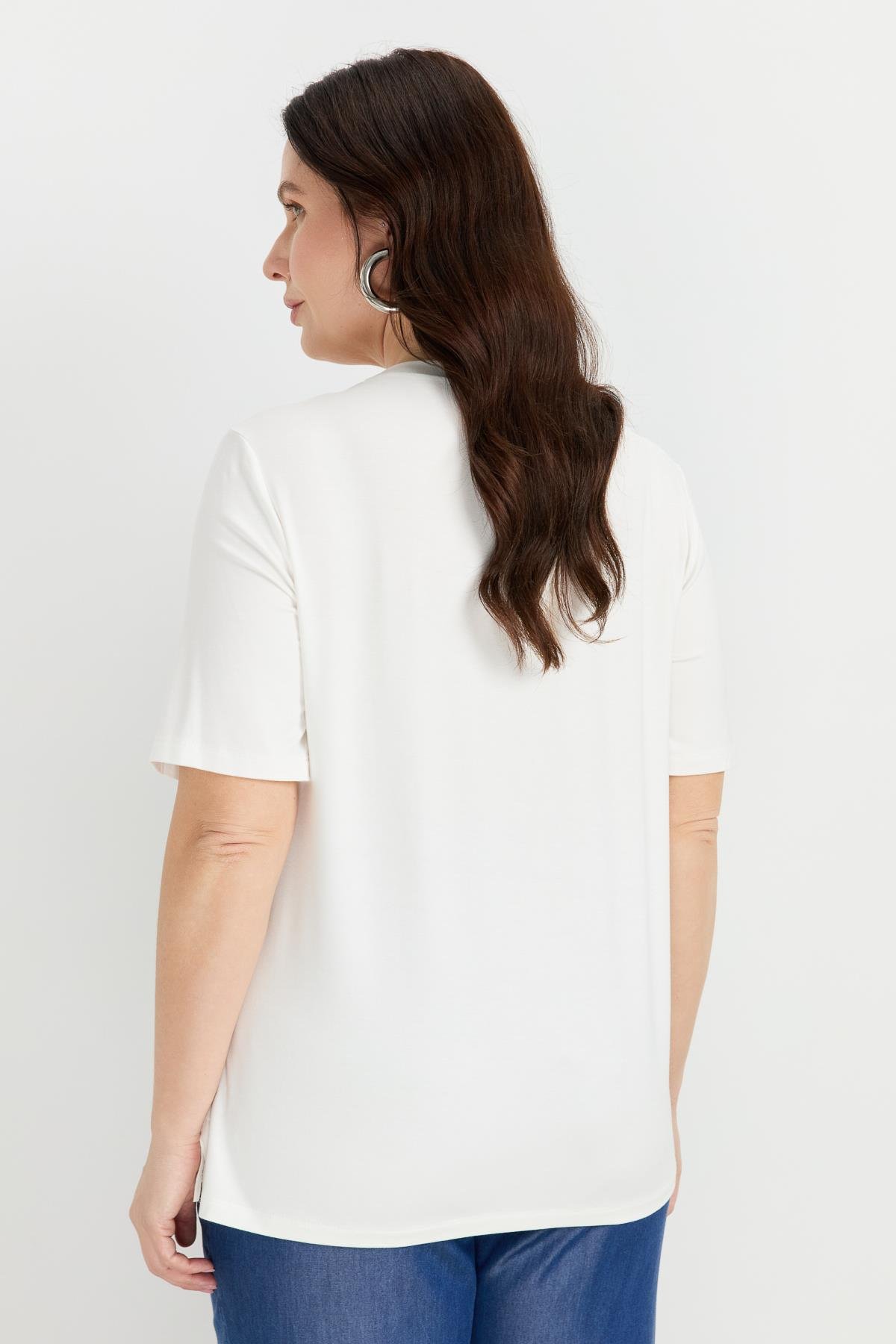 Büyük Beden Çizgi Desen Bluz-İNDİGO