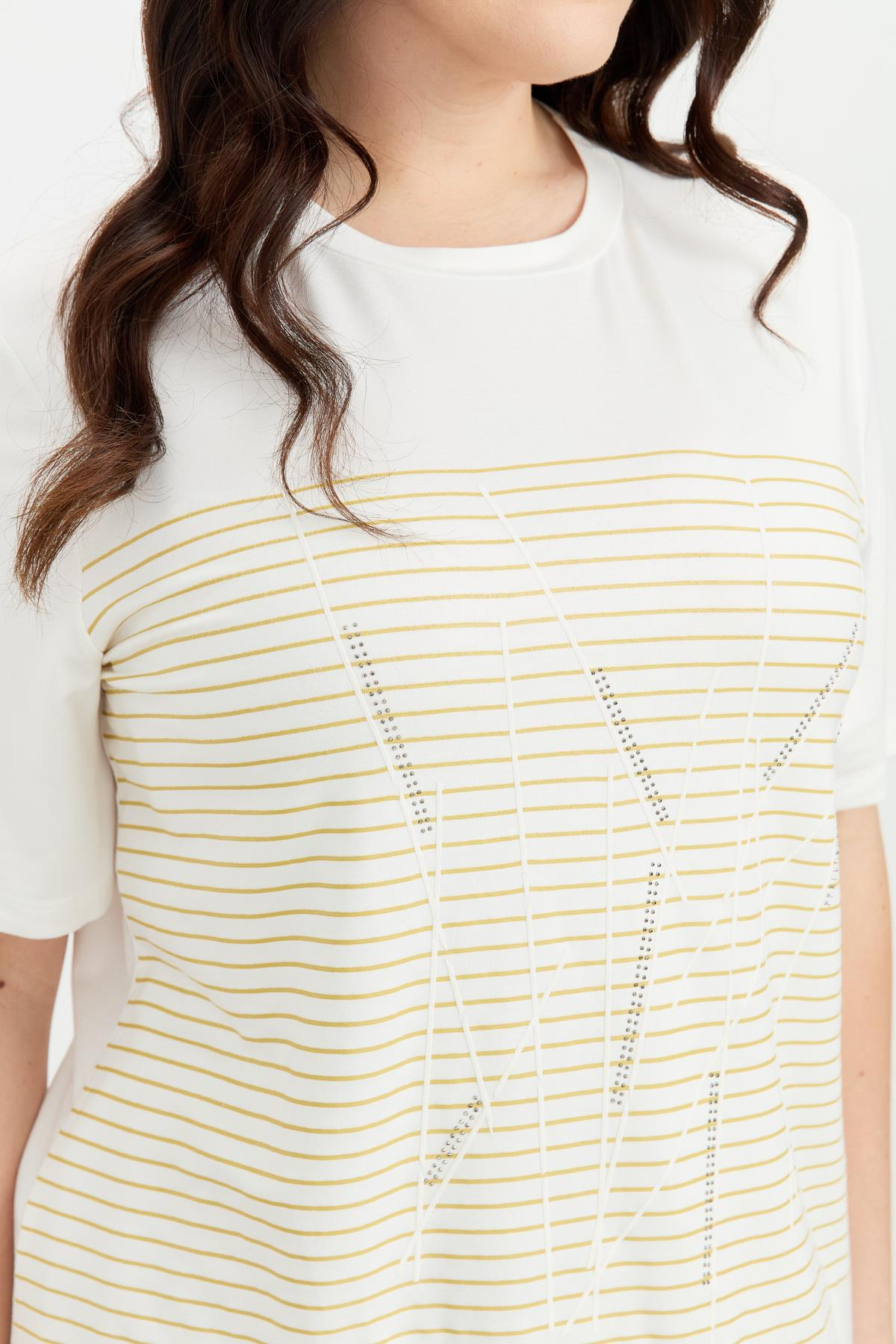 Büyük Beden Çizgi Desen Bluz-SAFRAN