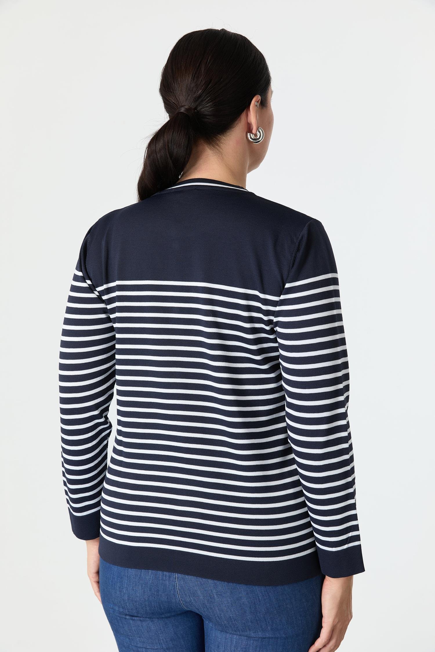 Büyük Beden Çizgili Triko Kazak-LACI