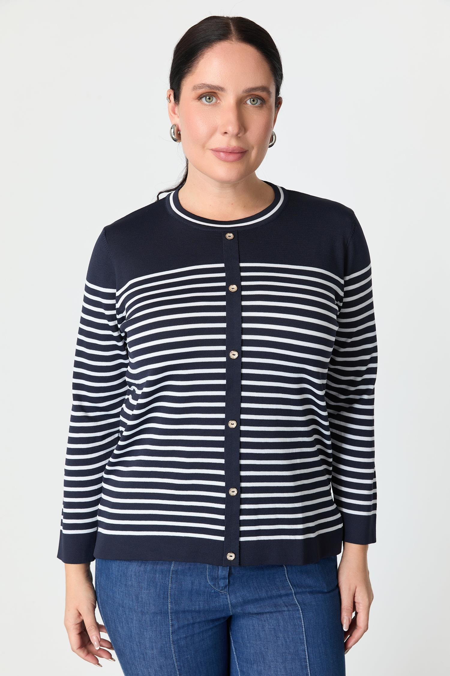 Büyük Beden Çizgili Triko Kazak-LACI