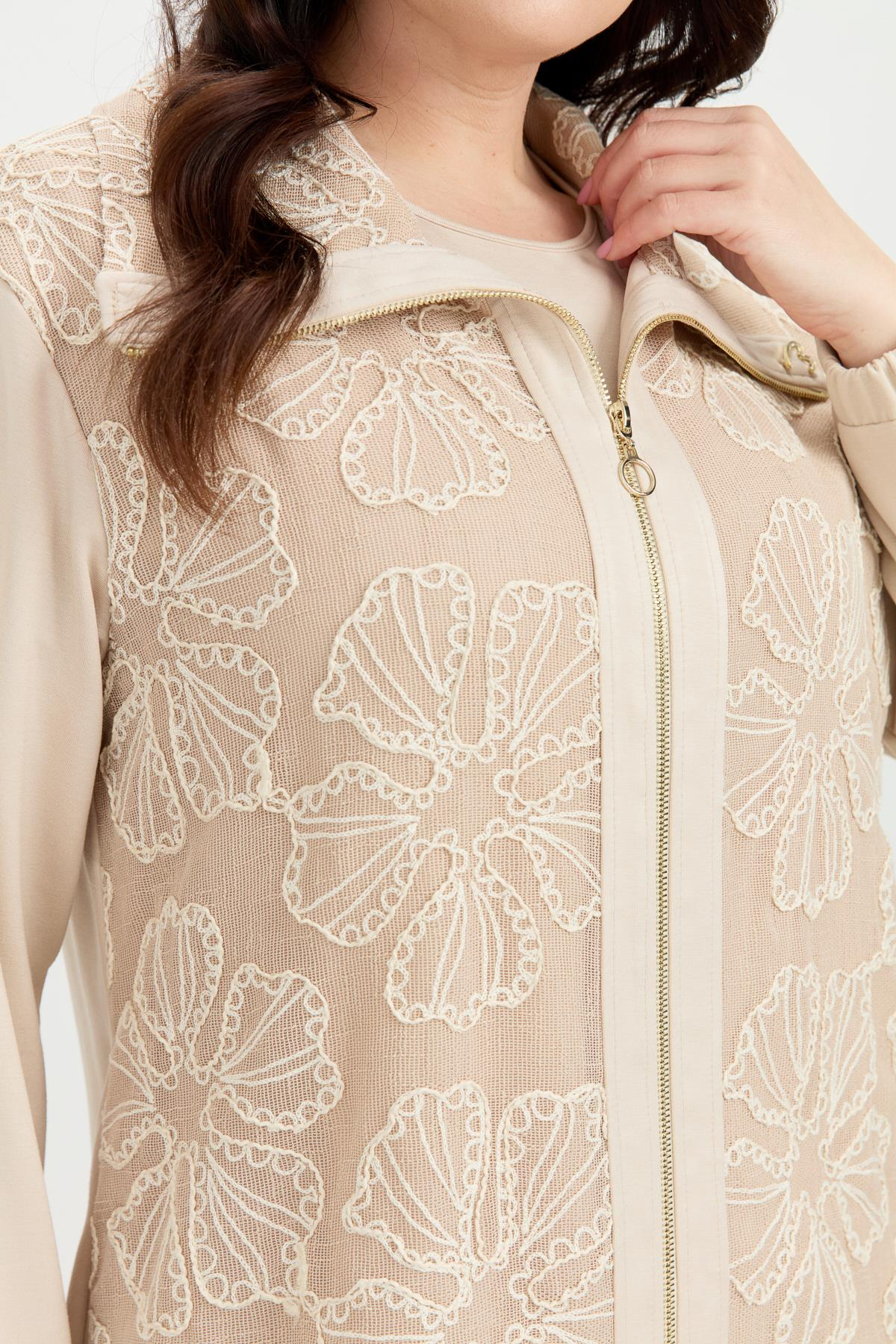 Büyük Beden Dantel Detay 2'li Takım-BEJ