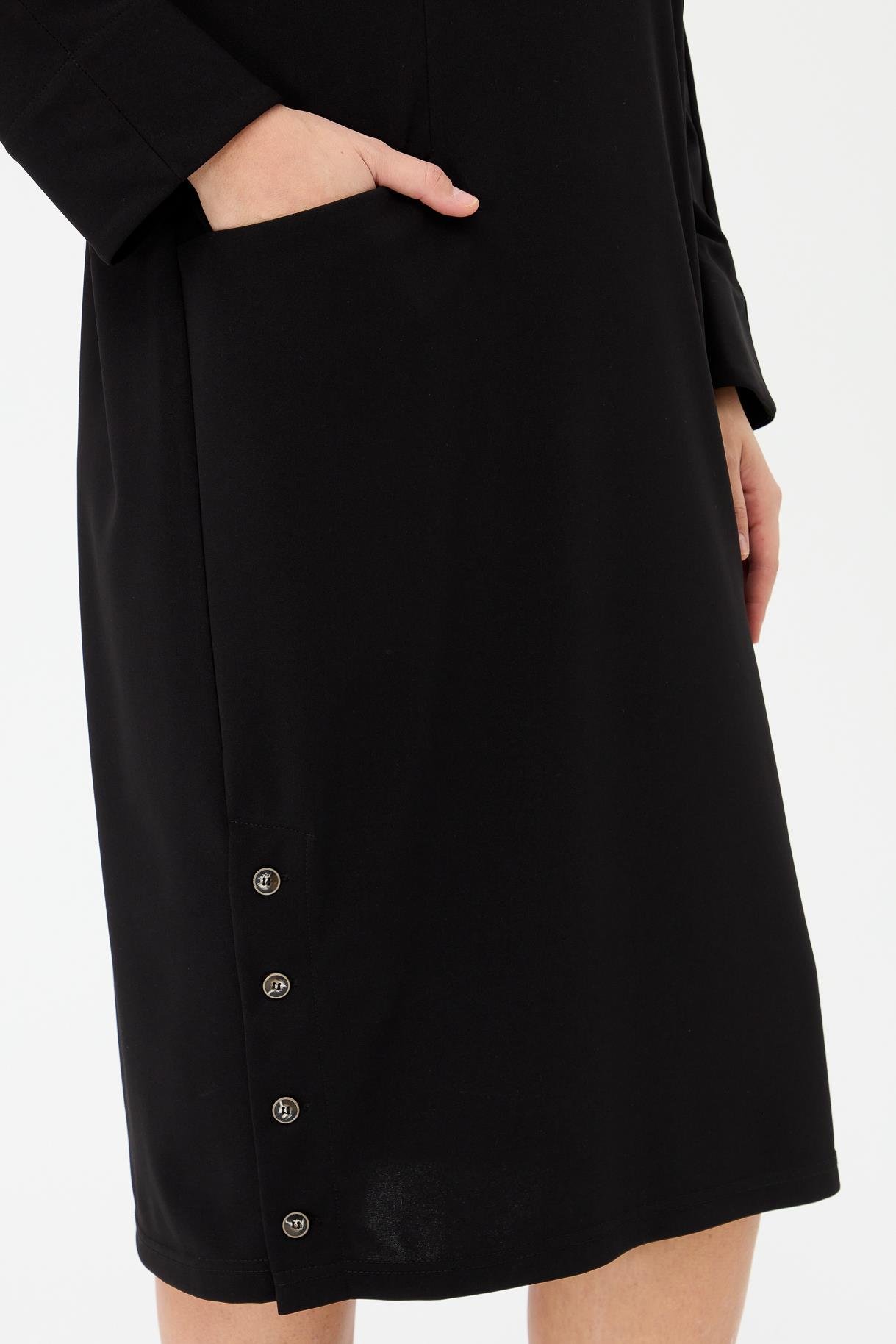 Büyük Beden Degaje Yaka Cepli Elbise - SİYAH