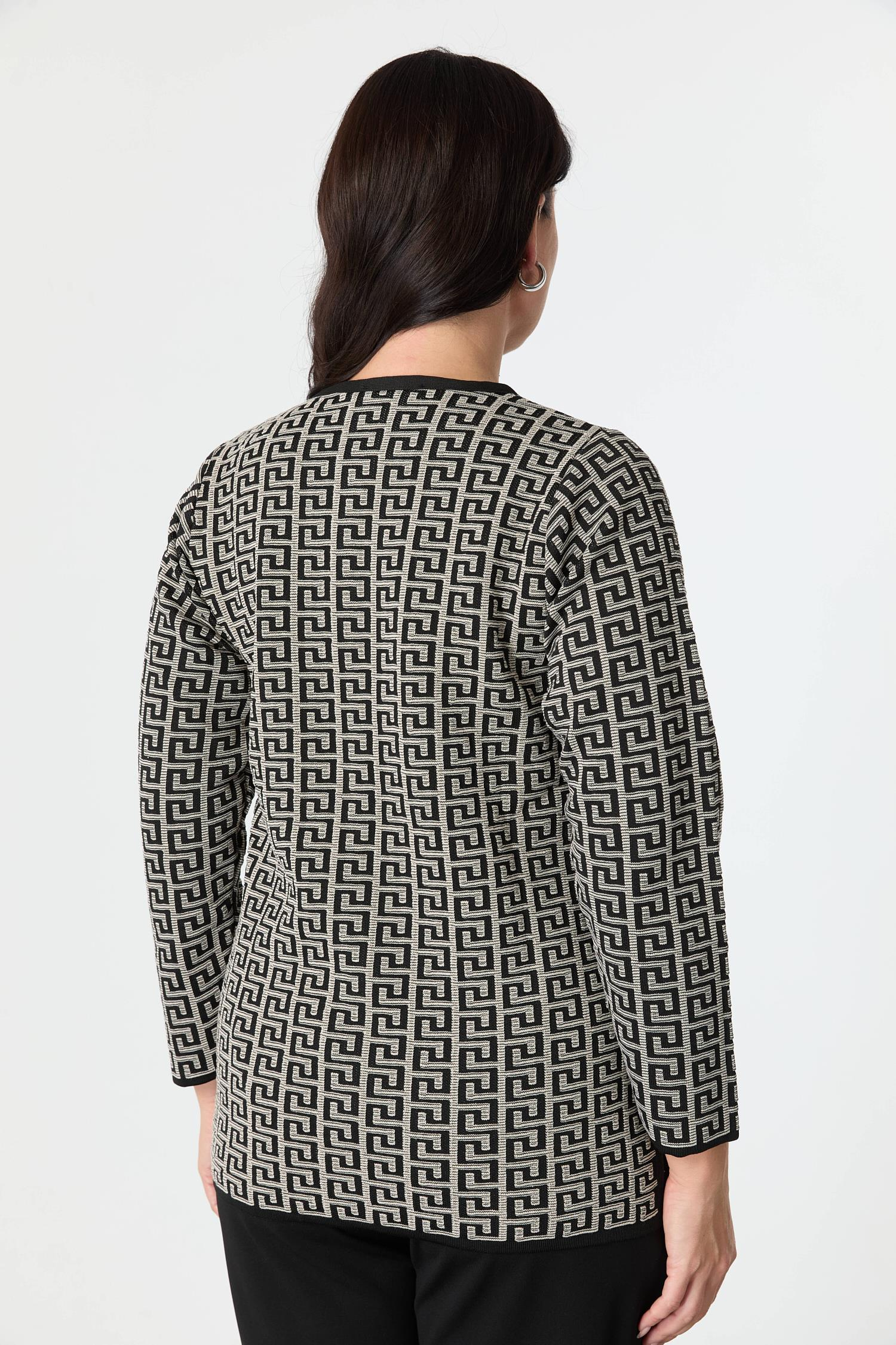 Büyük Beden Desenli Cep Detay Triko Hırka-SİYAH