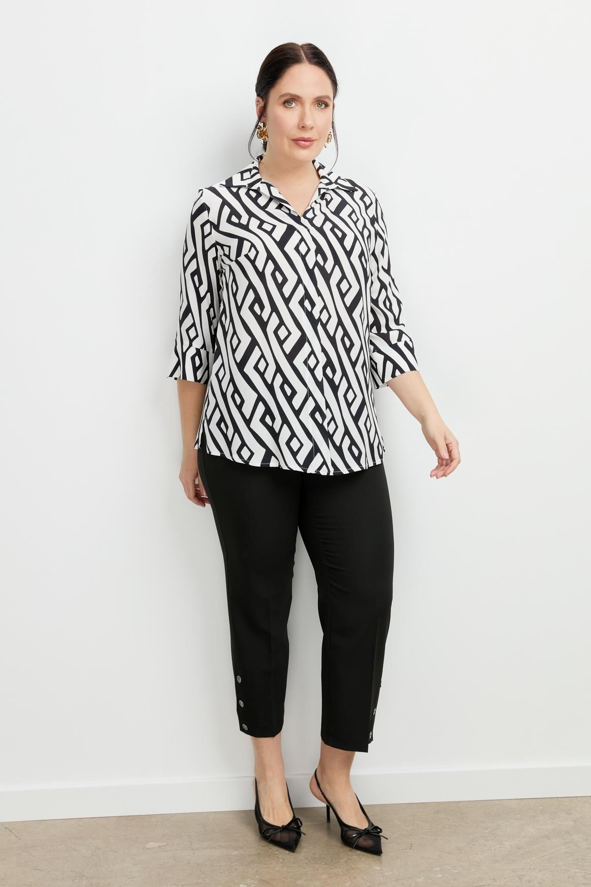 Büyük Beden Desenli Gömlek-SİYAH