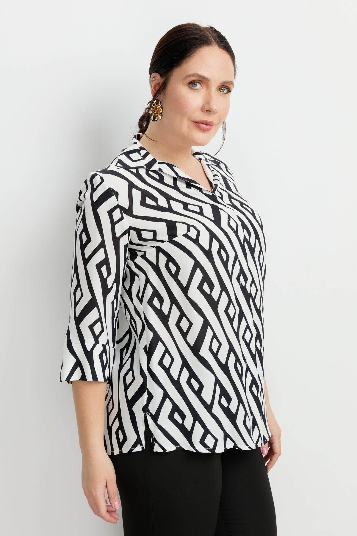 Büyük Beden Desenli Gömlek-SİYAH