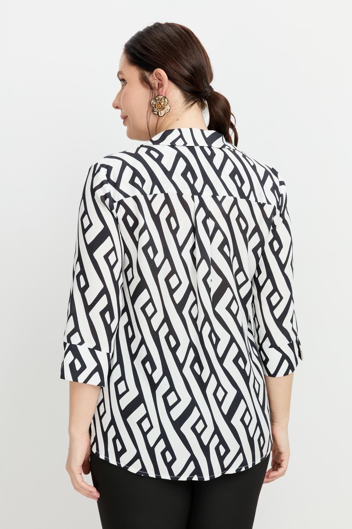 Büyük Beden Desenli Gömlek-SİYAH