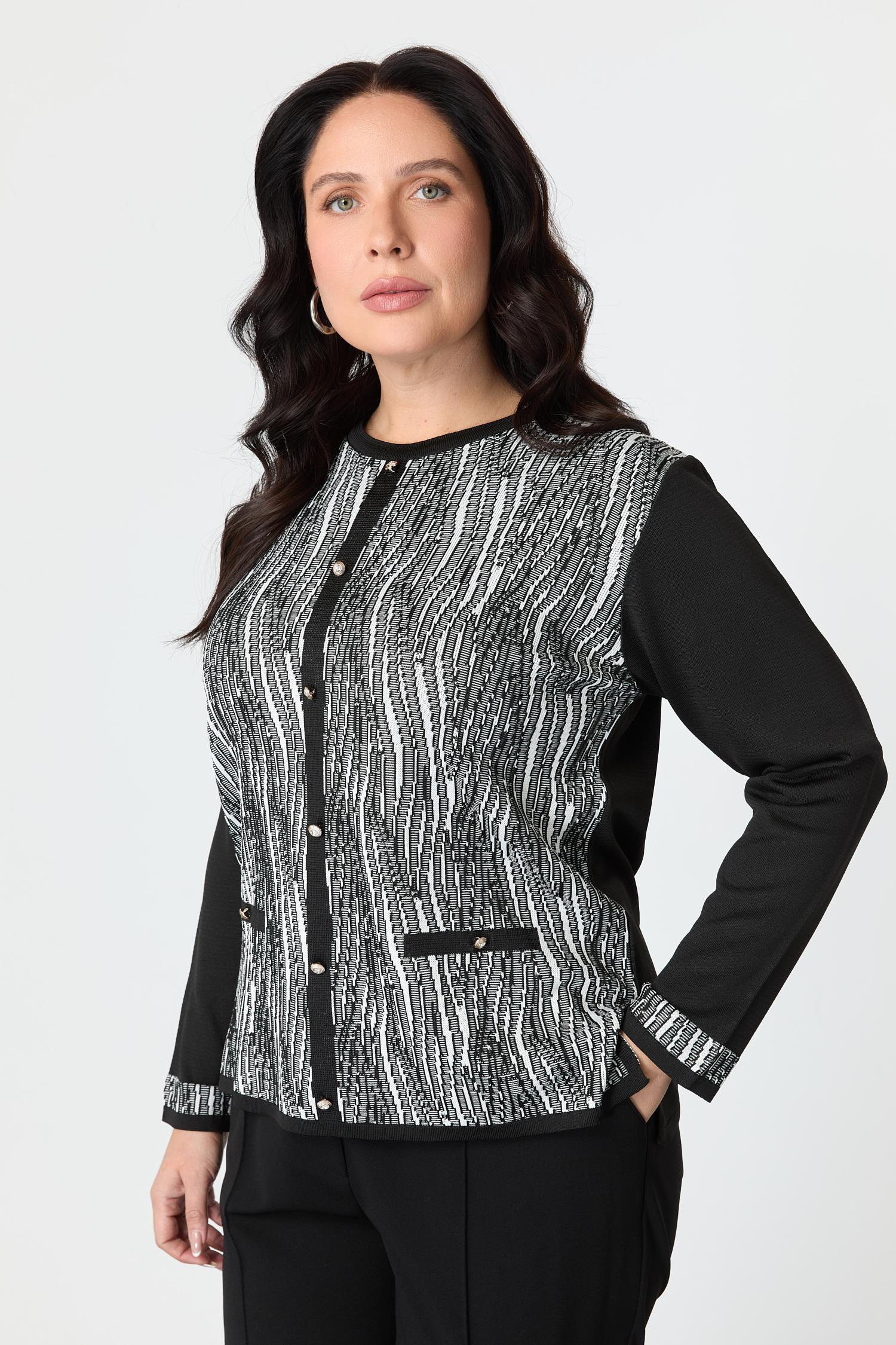 Büyük Beden Desenli Hırka-SİYAH