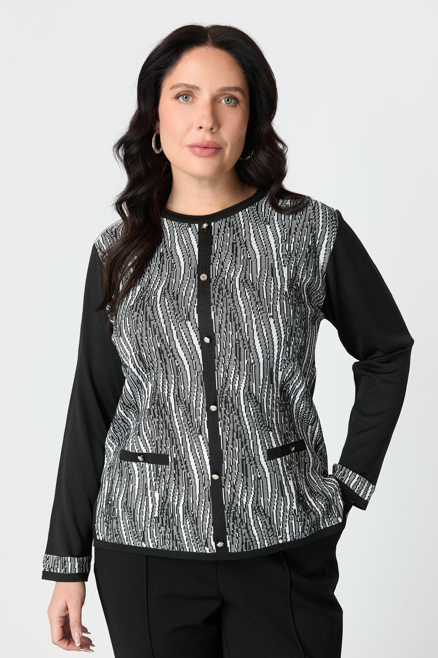 Büyük Beden Desenli Hırka-SİYAH