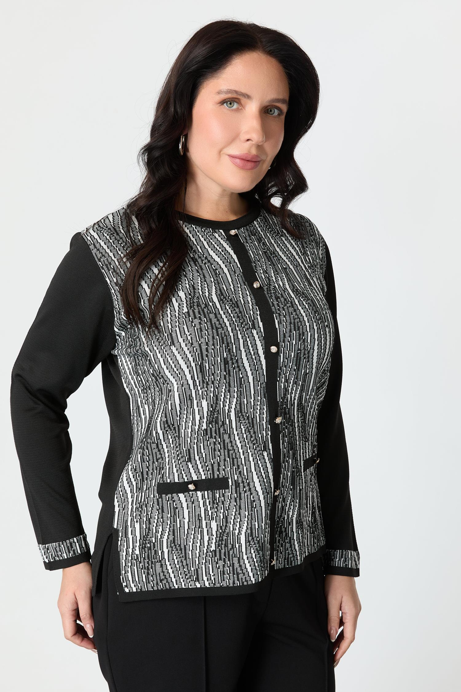 Büyük Beden Desenli Hırka-SİYAH