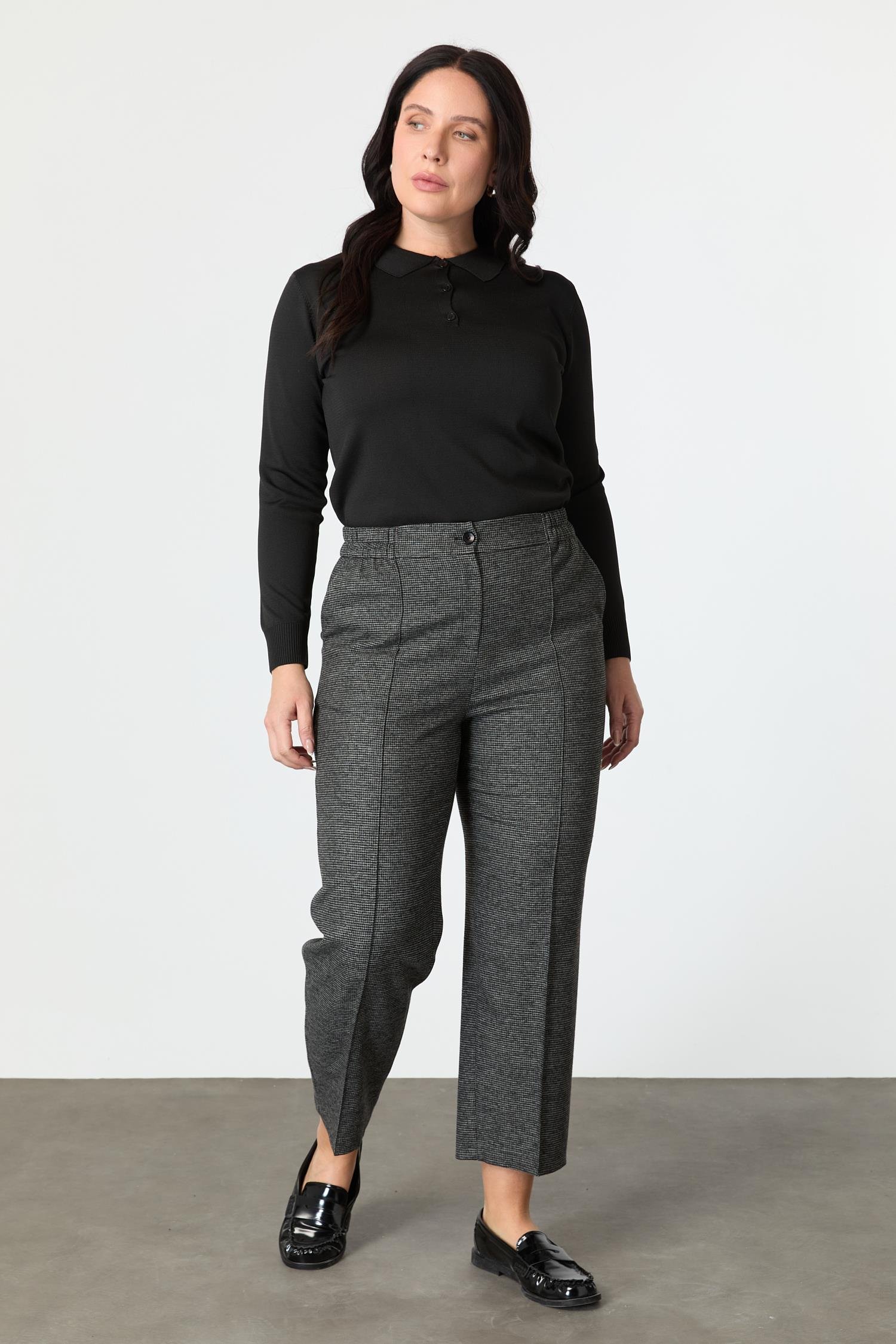 Büyük Beden Desenli Pantolon-SİYAH