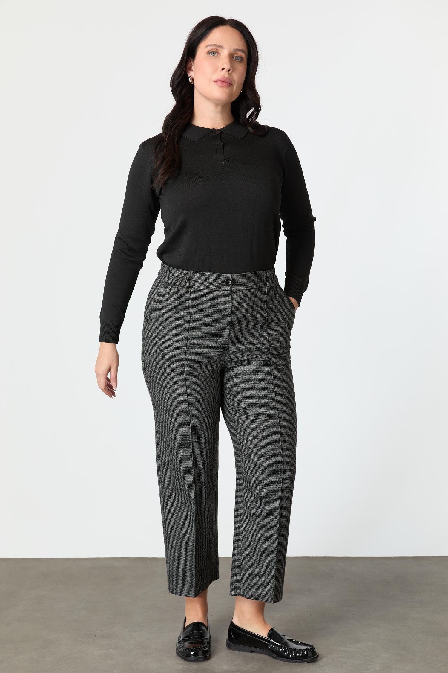 Büyük Beden Desenli Pantolon-SİYAH