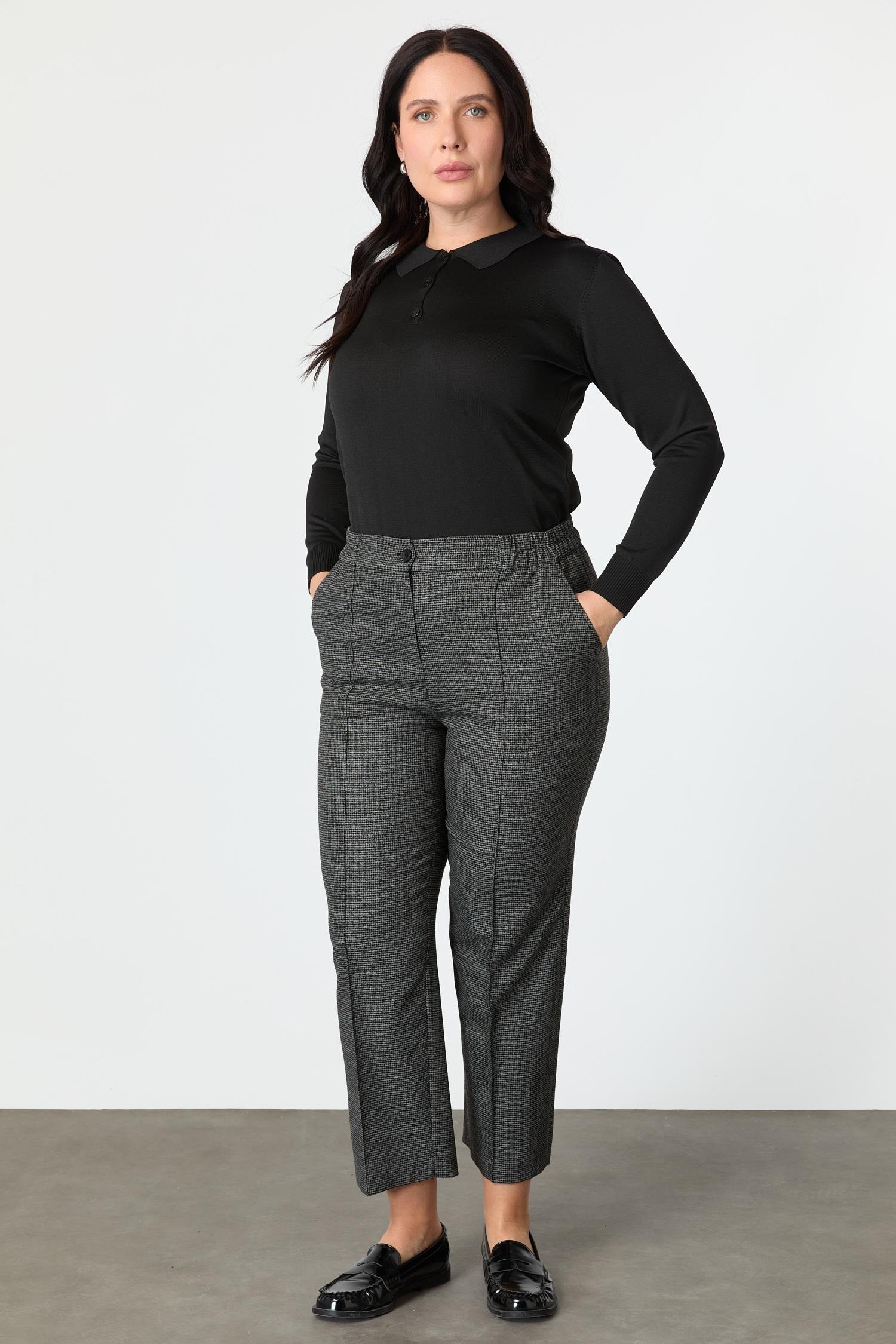 Büyük Beden Desenli Pantolon-SİYAH