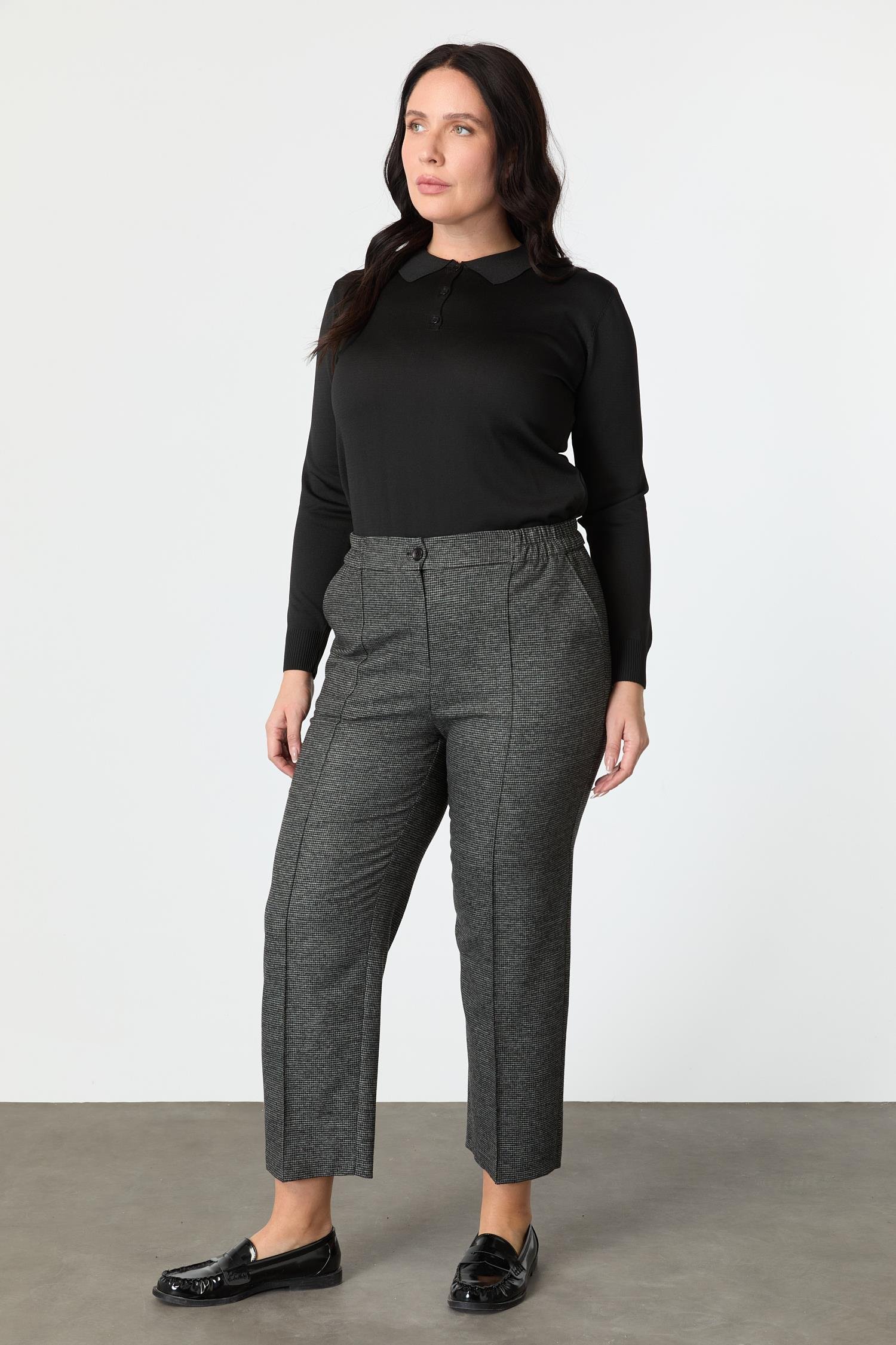 Büyük Beden Desenli Pantolon-SİYAH