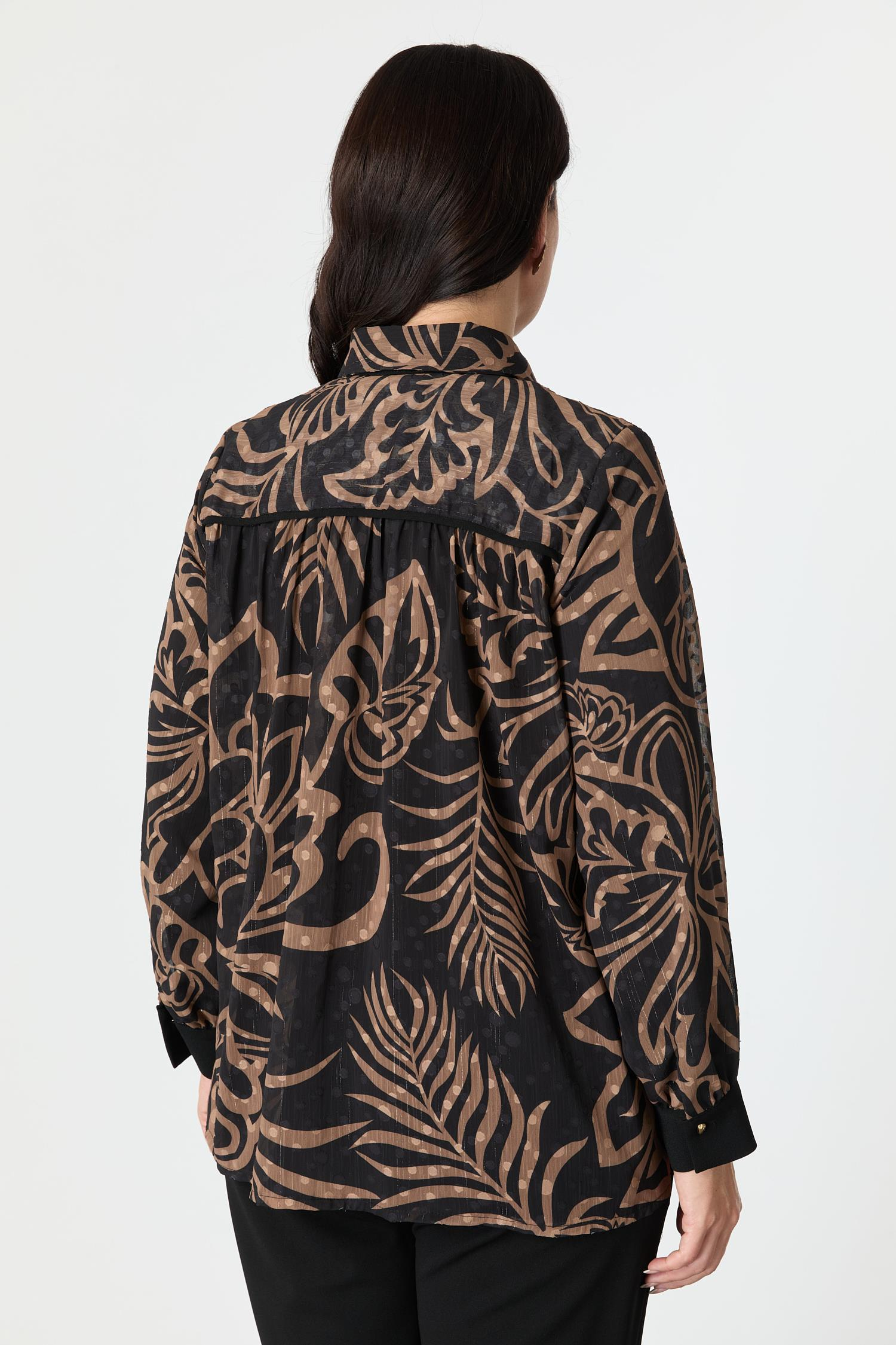 Büyük Beden Desenli Şifon Gömlek-