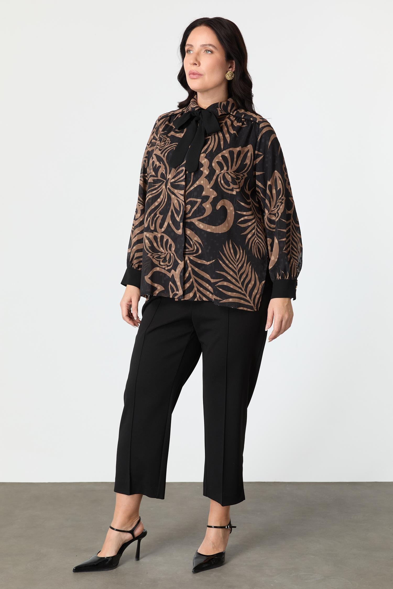 Büyük Beden Desenli Şifon Gömlek-