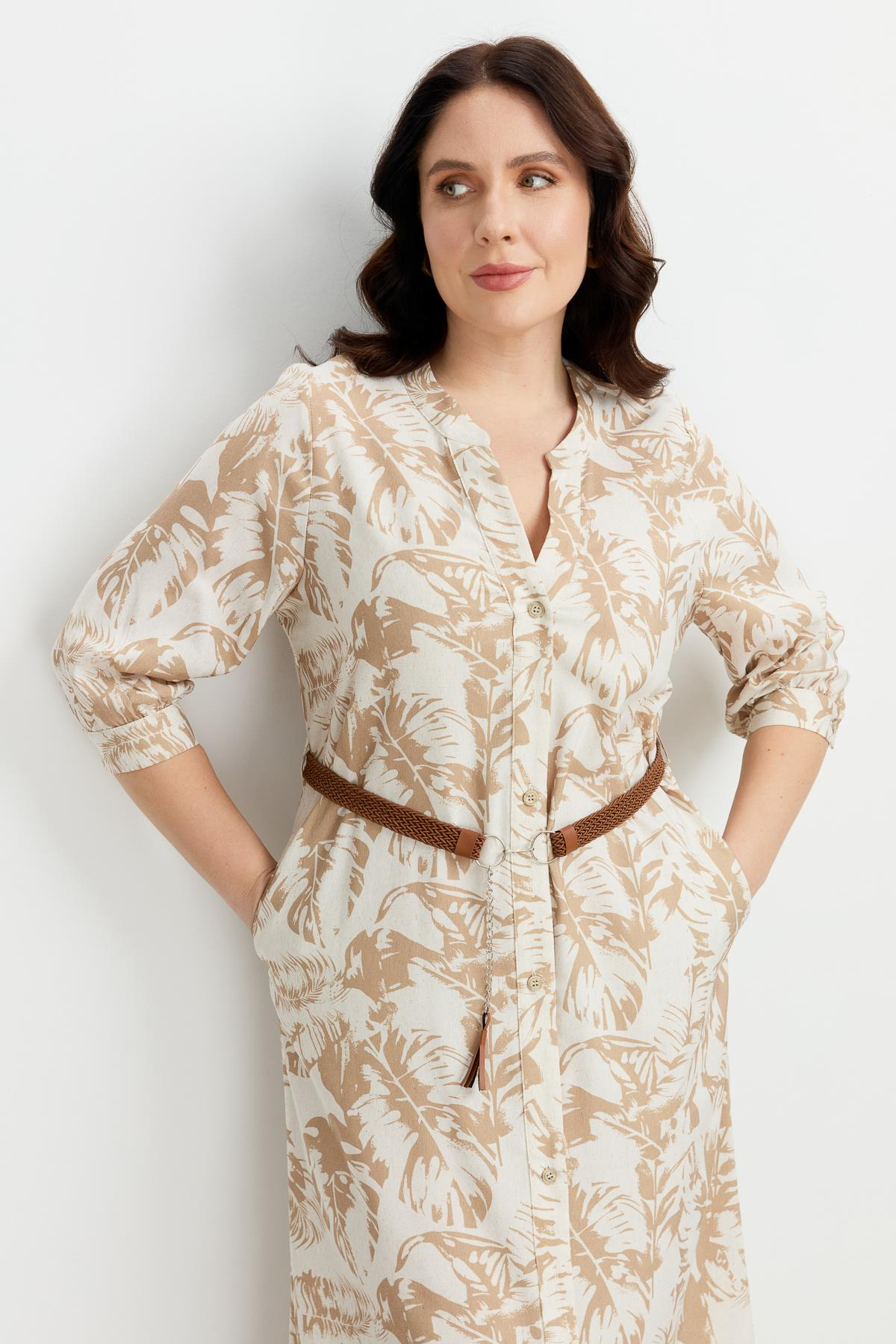 Büyük Beden Desenli Uzun Elbise-MOKKA