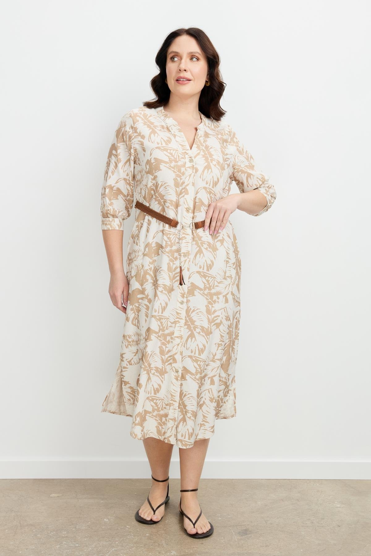 Büyük Beden Desenli Uzun Elbise-MOKKA