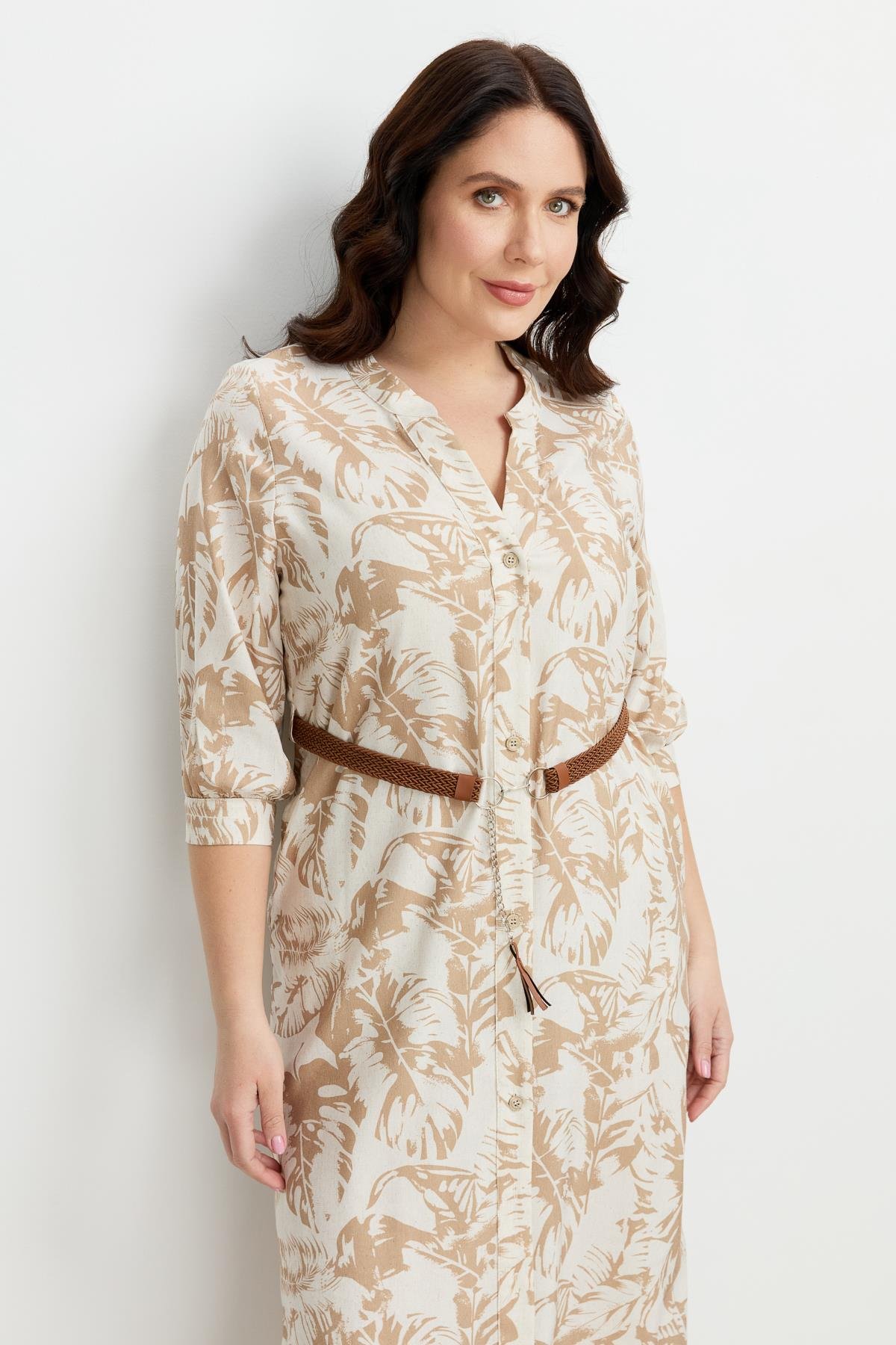 Büyük Beden Desenli Uzun Elbise-MOKKA