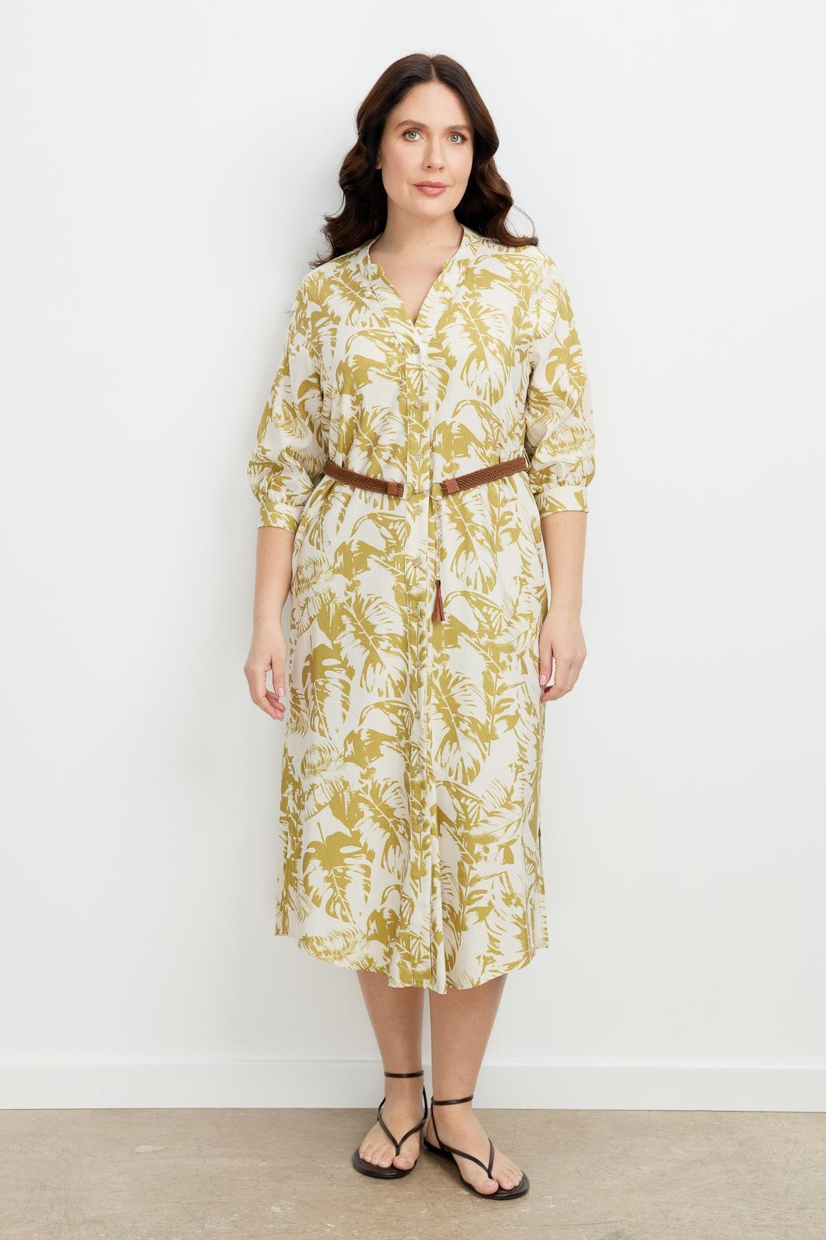 Büyük Beden Desenli Uzun Elbise-Y.YEŞİLİ