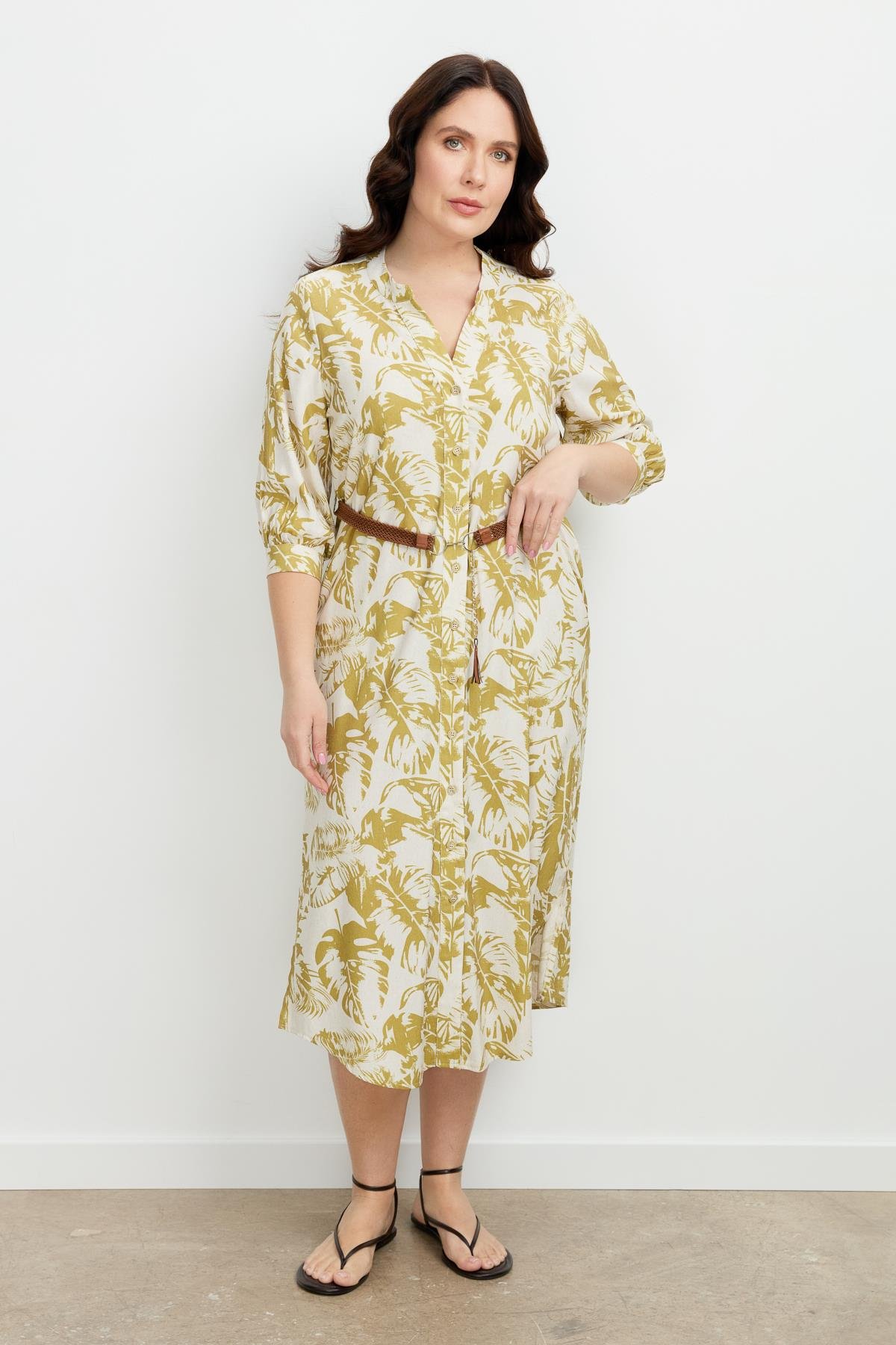 Büyük Beden Desenli Uzun Elbise-Y.YEŞİLİ