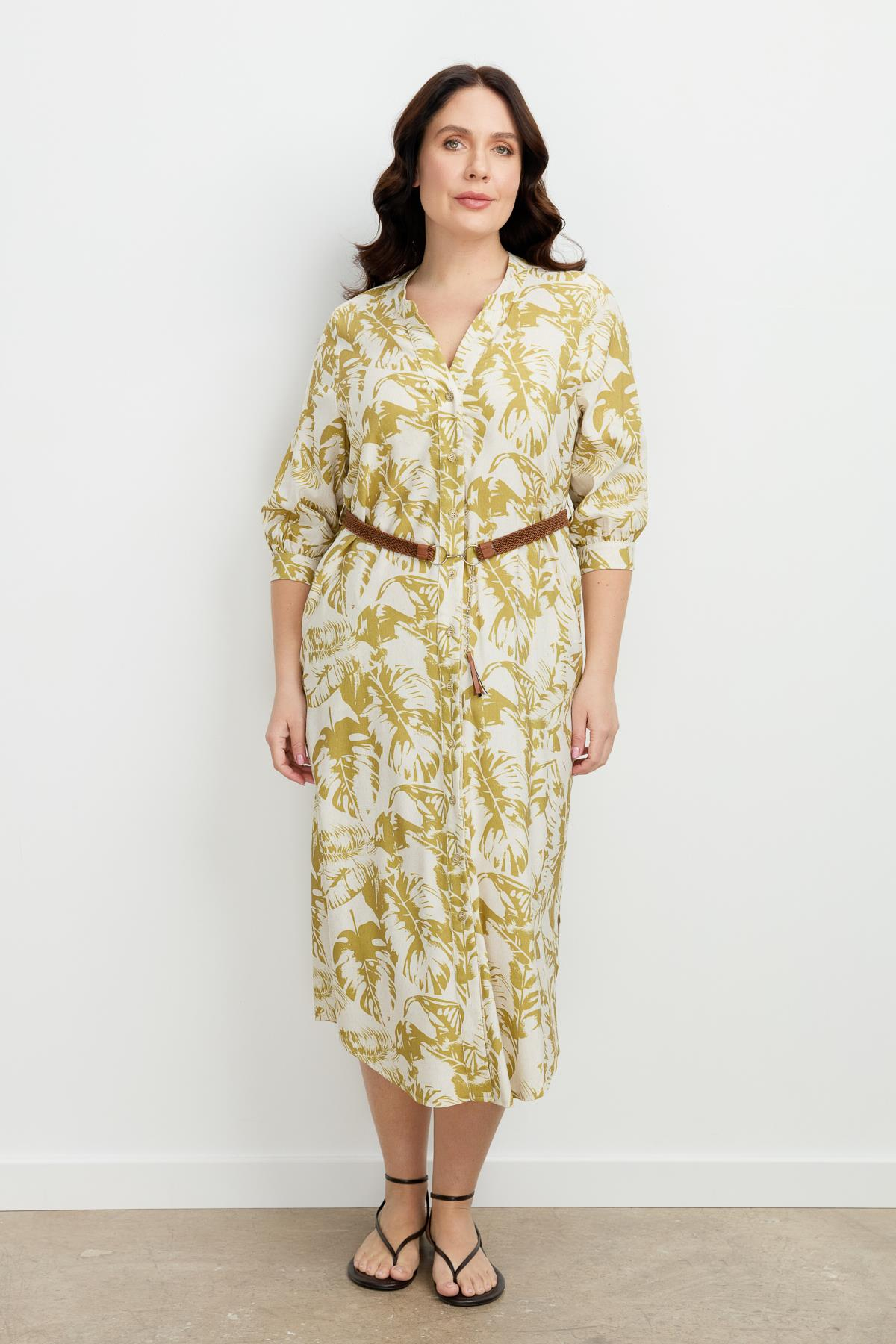 Büyük Beden Desenli Uzun Elbise-Y.YEŞİLİ