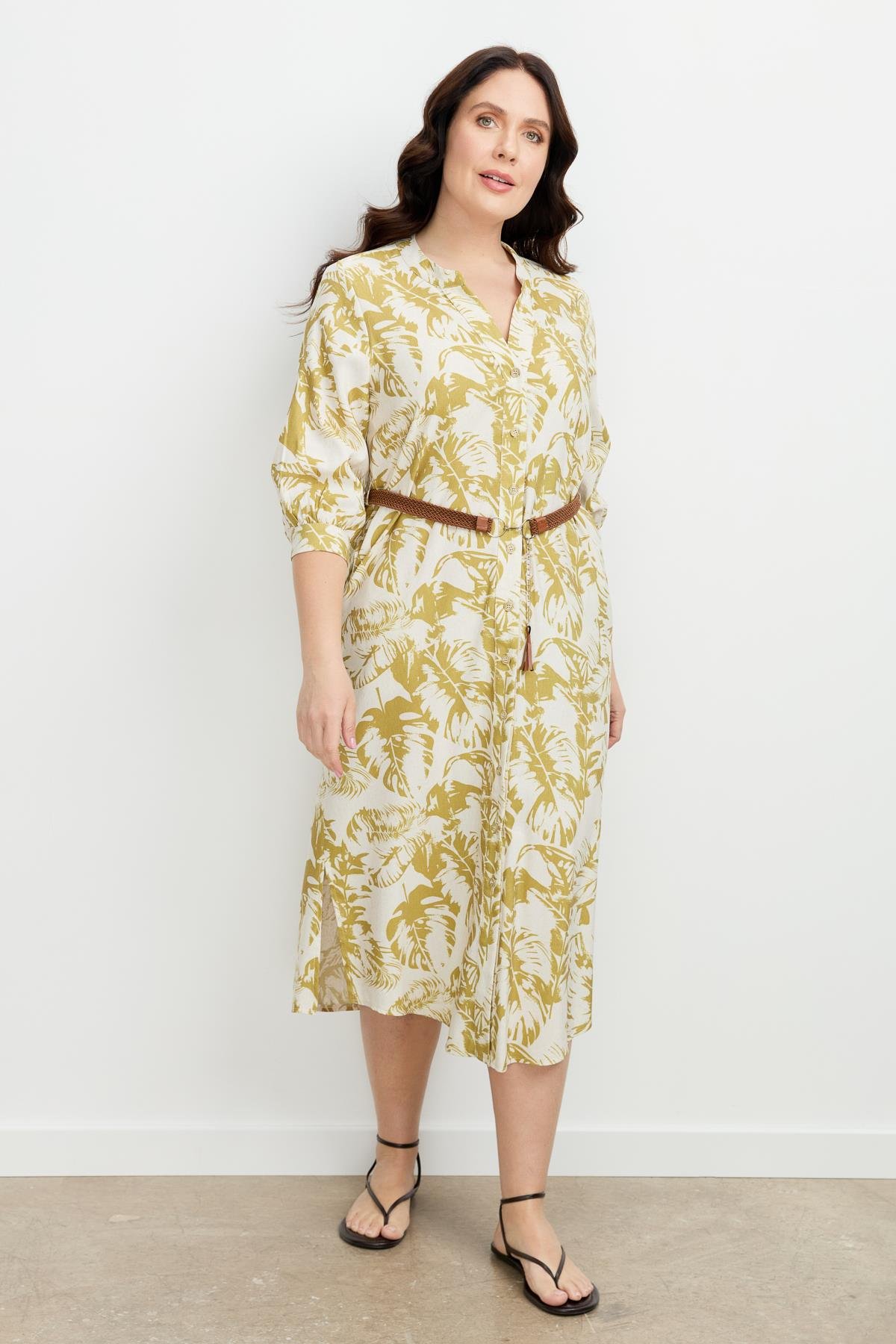 Büyük Beden Desenli Uzun Elbise-Y.YEŞİLİ