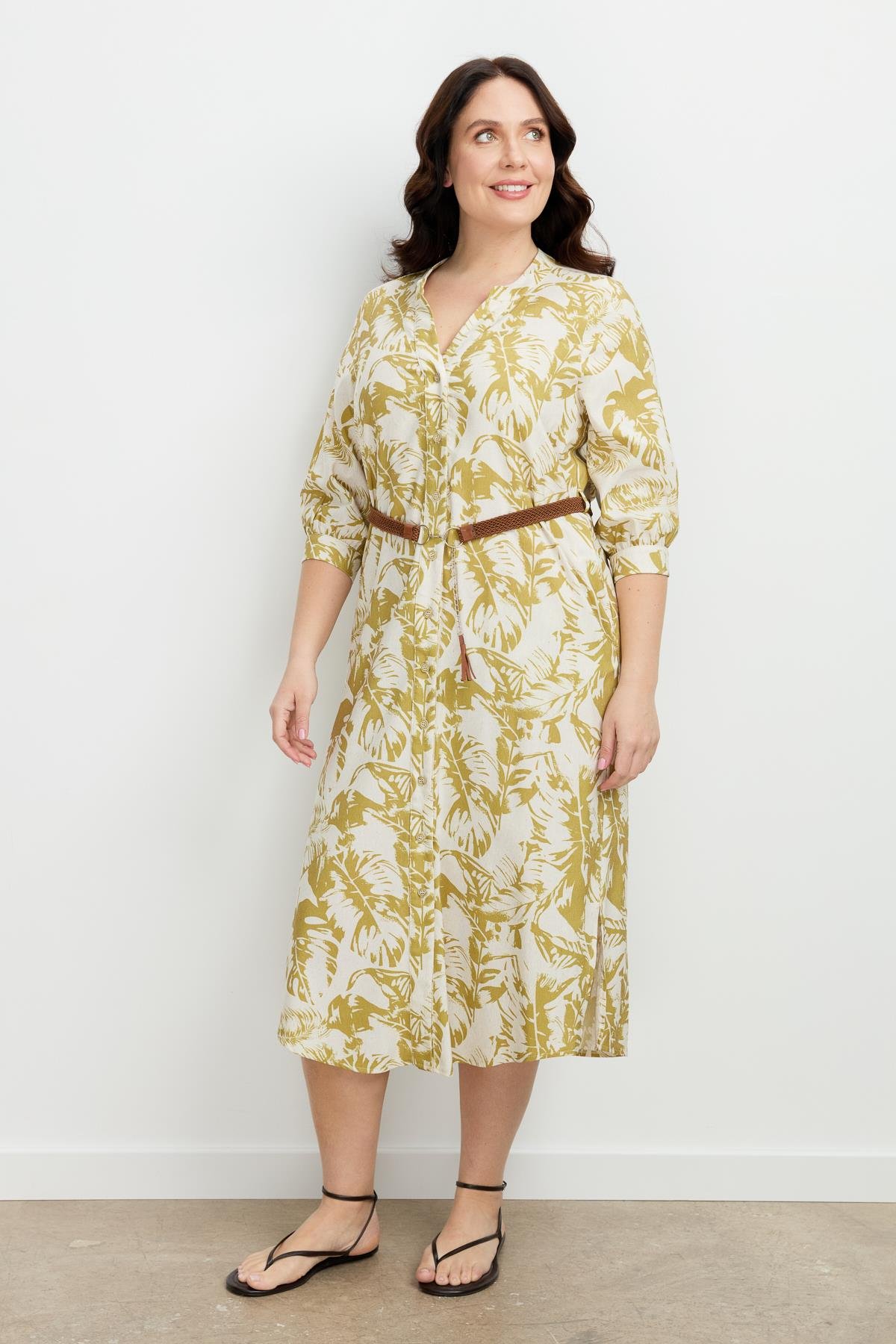 Büyük Beden Desenli Uzun Elbise-Y.YEŞİLİ