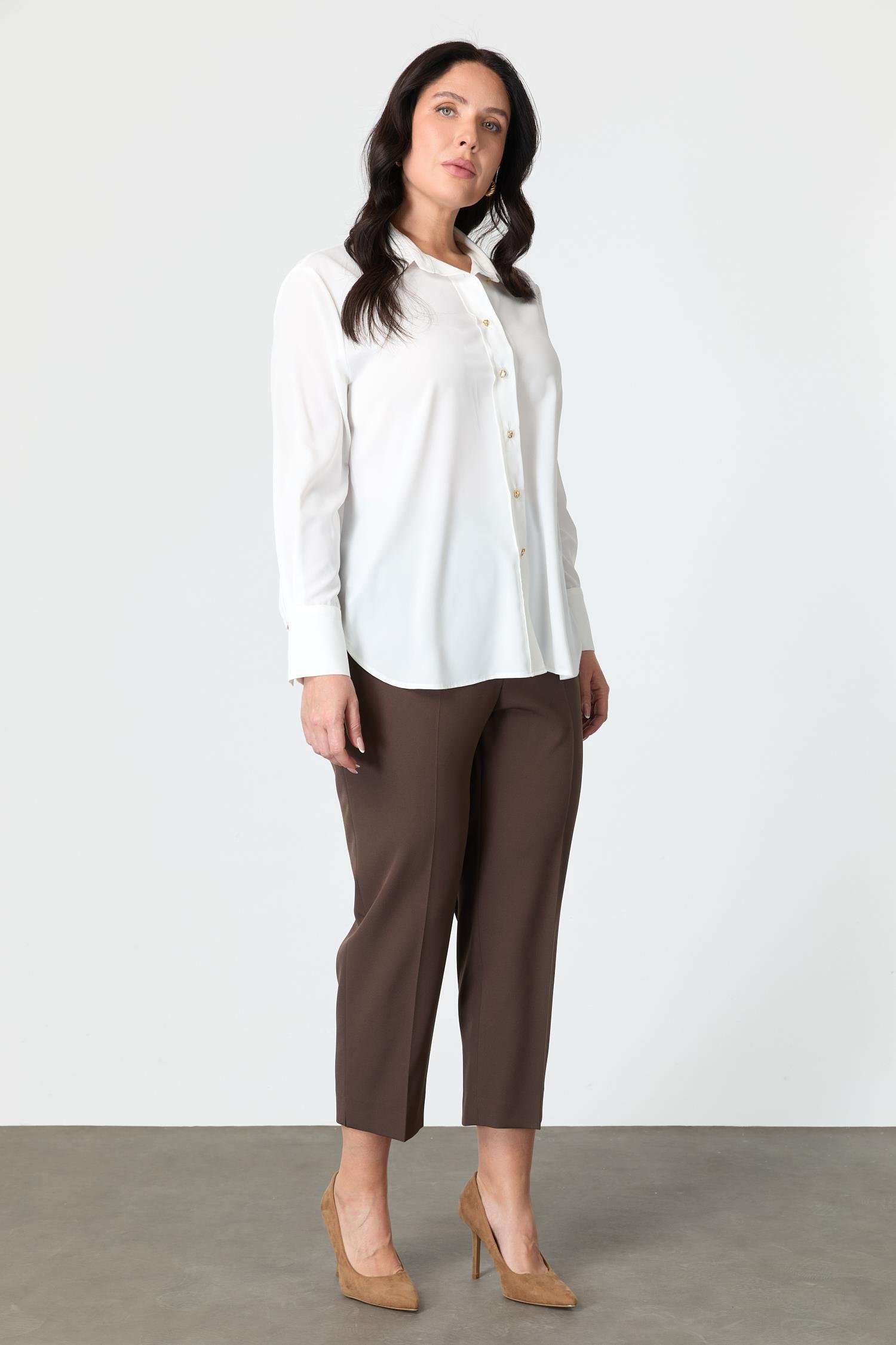 Büyük Beden Düğme Detay Gömlek-KEMIK