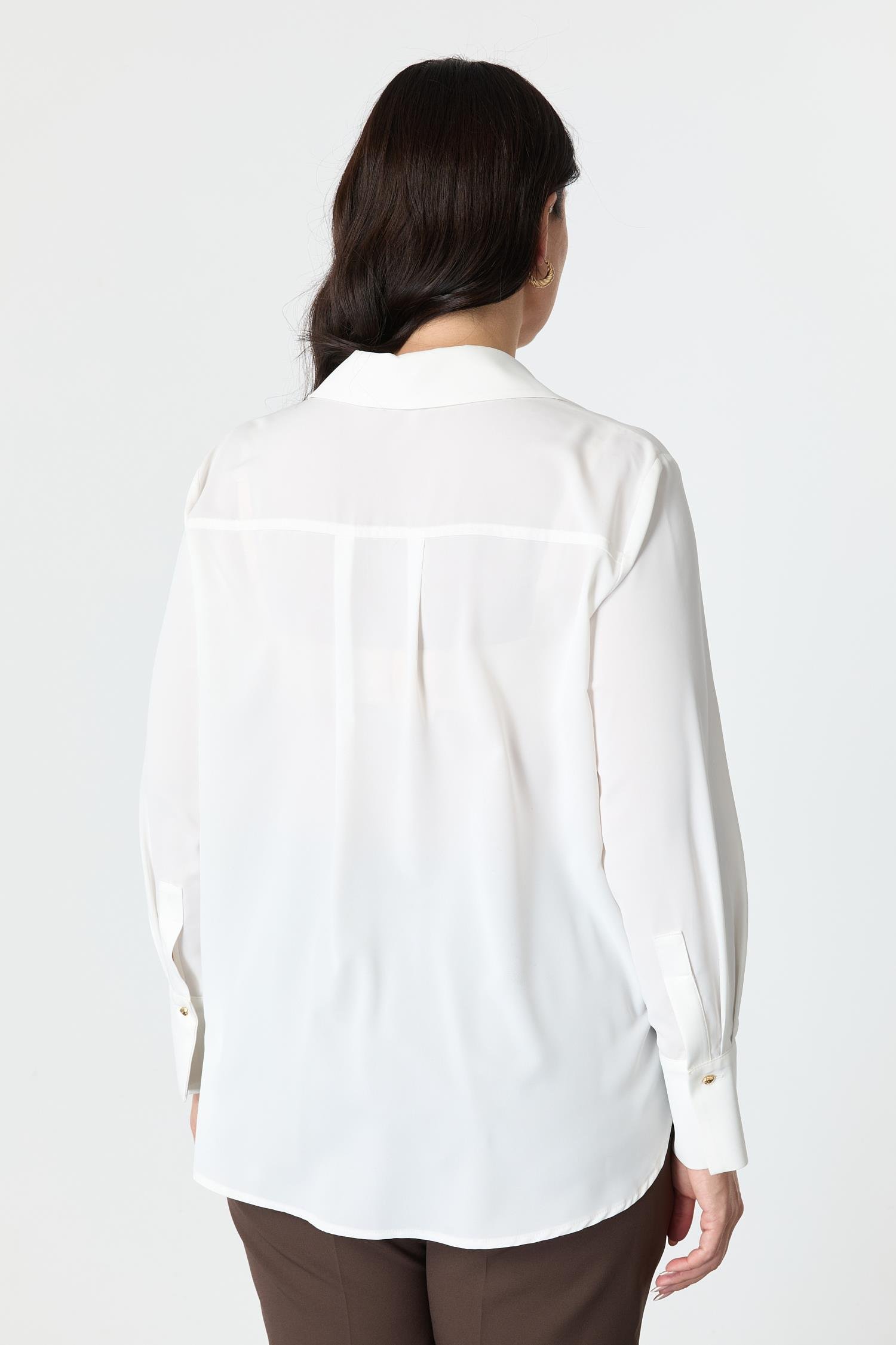 Büyük Beden Düğme Detay Gömlek-KEMIK