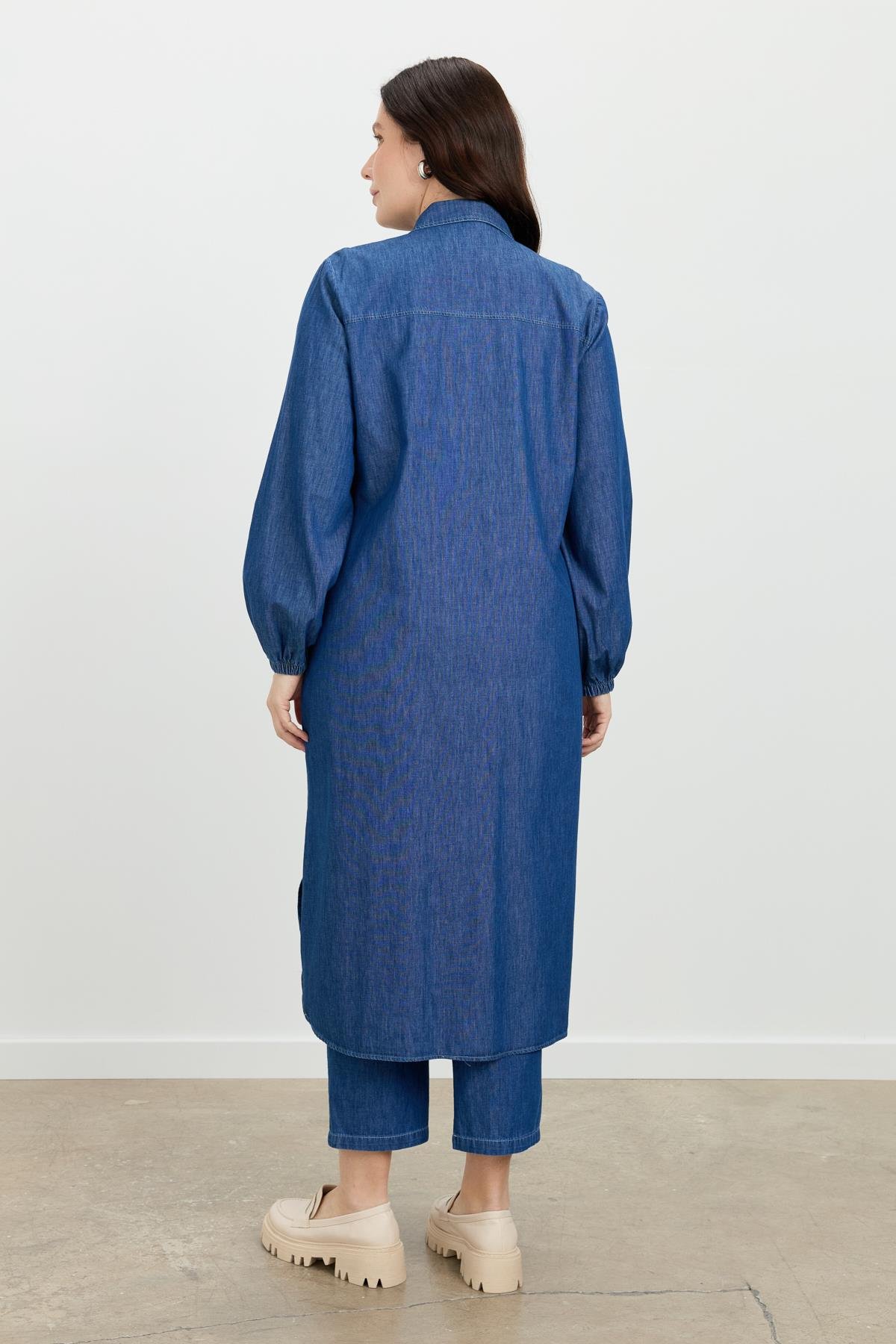 Büyük Beden Düğme Detay Kot Elbise-LACI