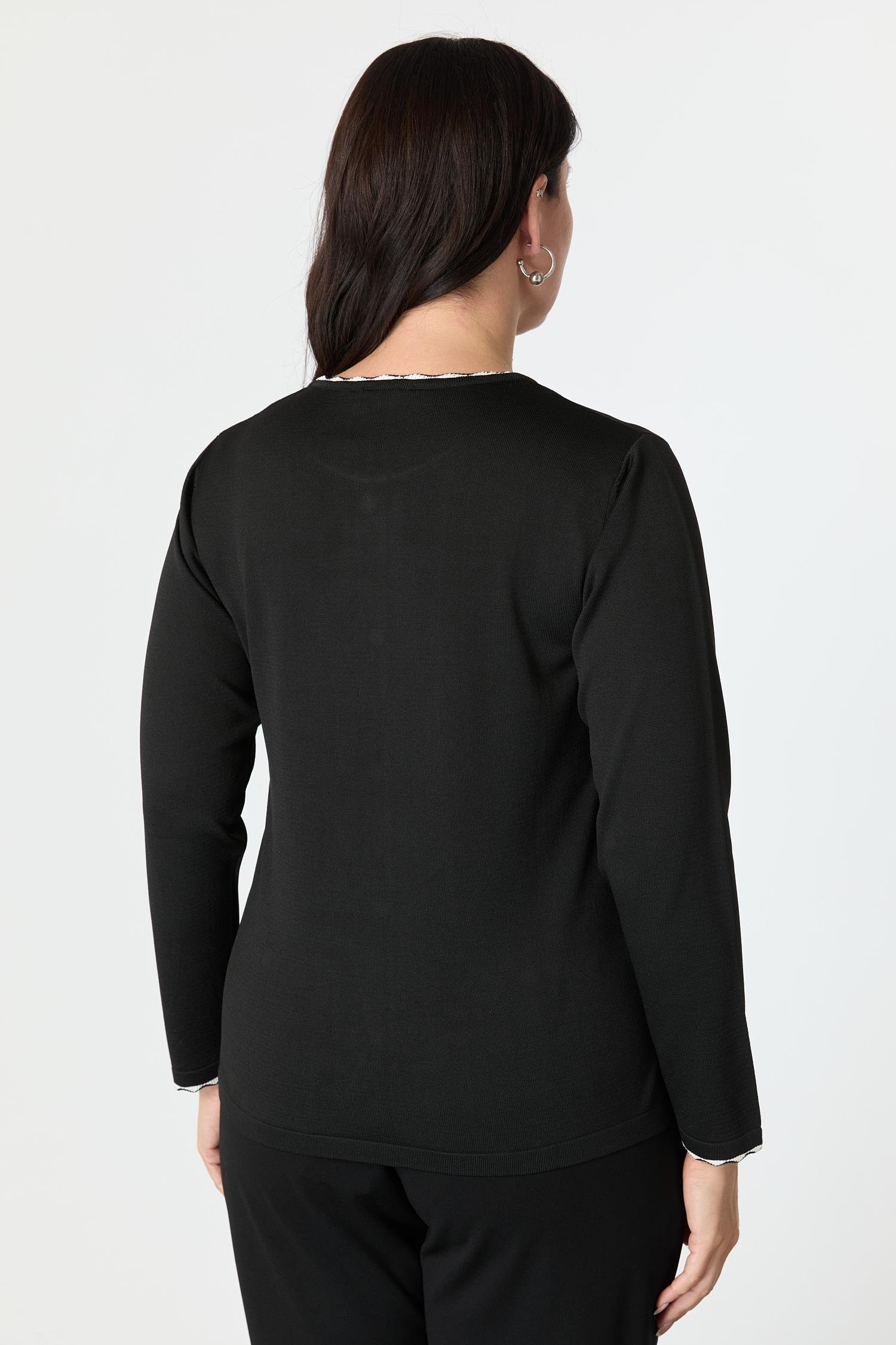 Büyük beden Düğme Detaylı Triko Kazak-SİYAH