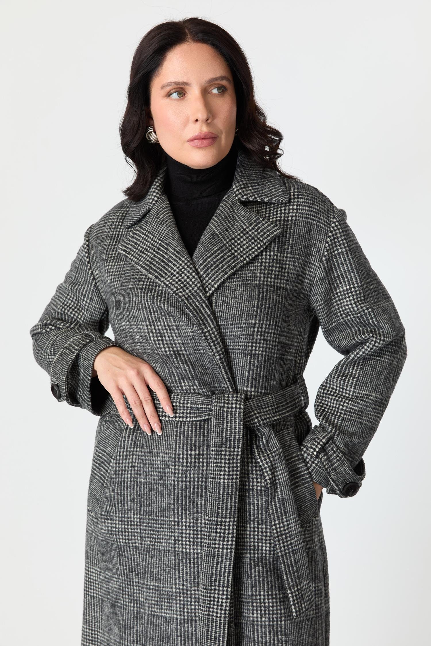 Büyük Beden Ekose Kaban-SİYAH