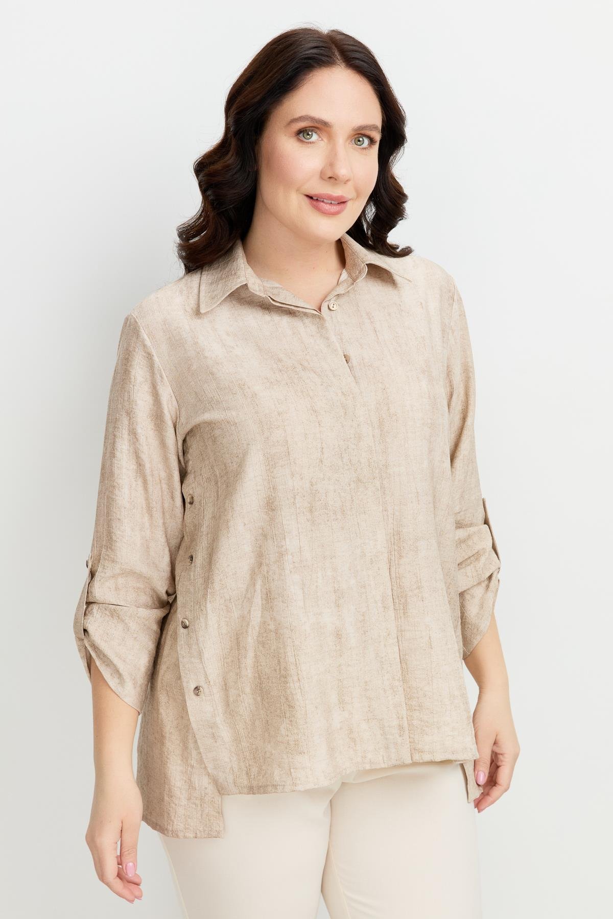 Büyük Beden Eskitme Desen Gömlek-TAŞ