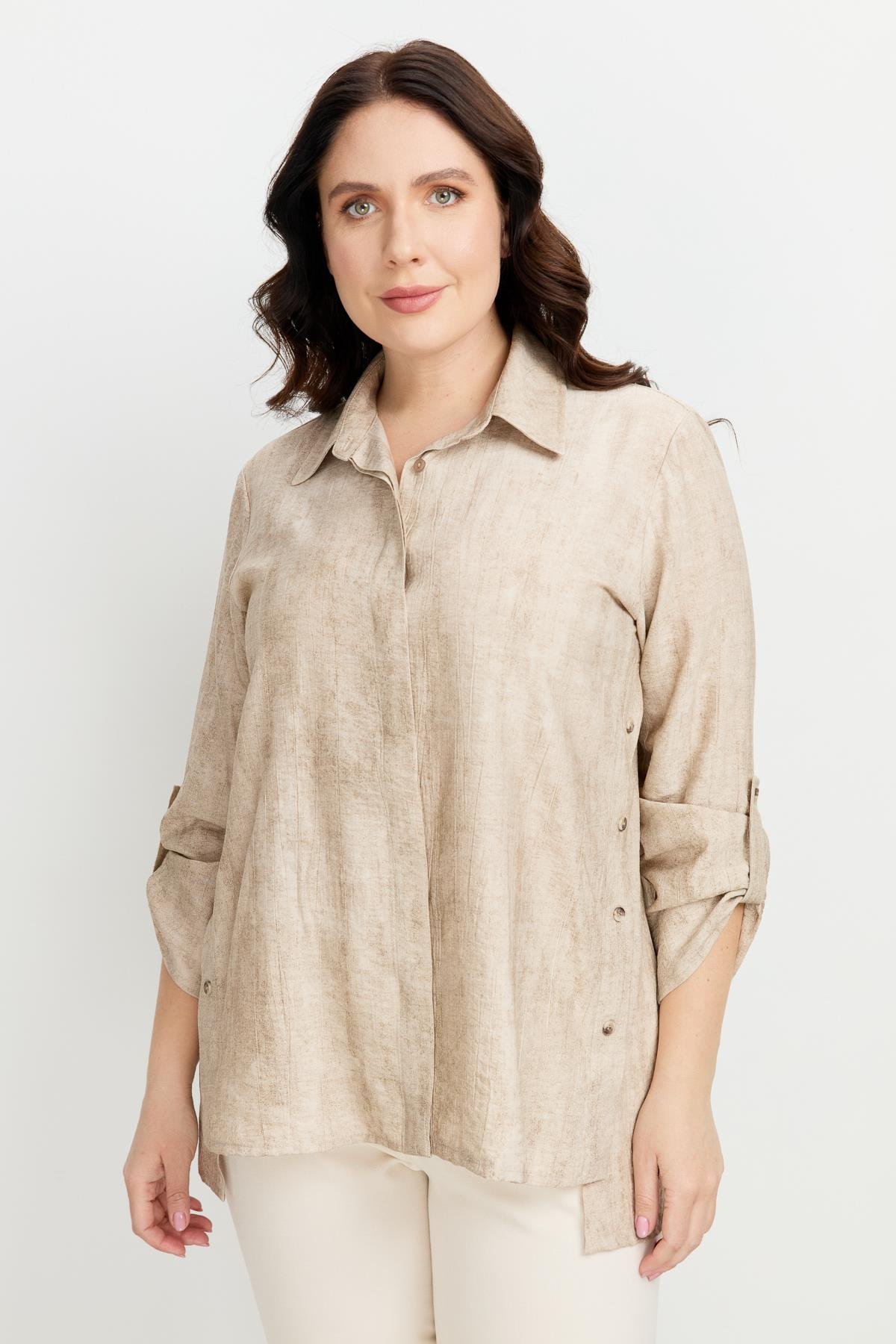 Büyük Beden Eskitme Desen Gömlek-TAŞ