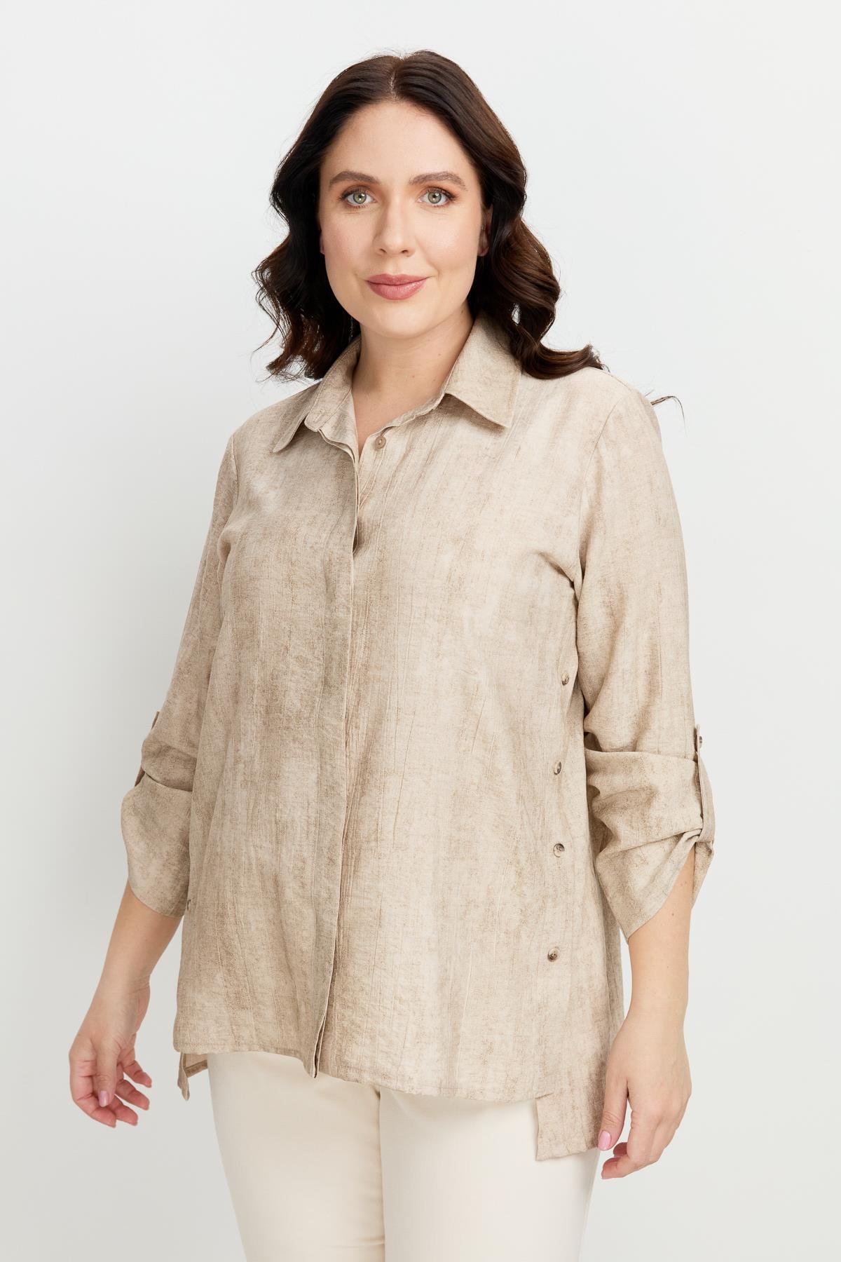 Büyük Beden Eskitme Desen Gömlek-TAŞ