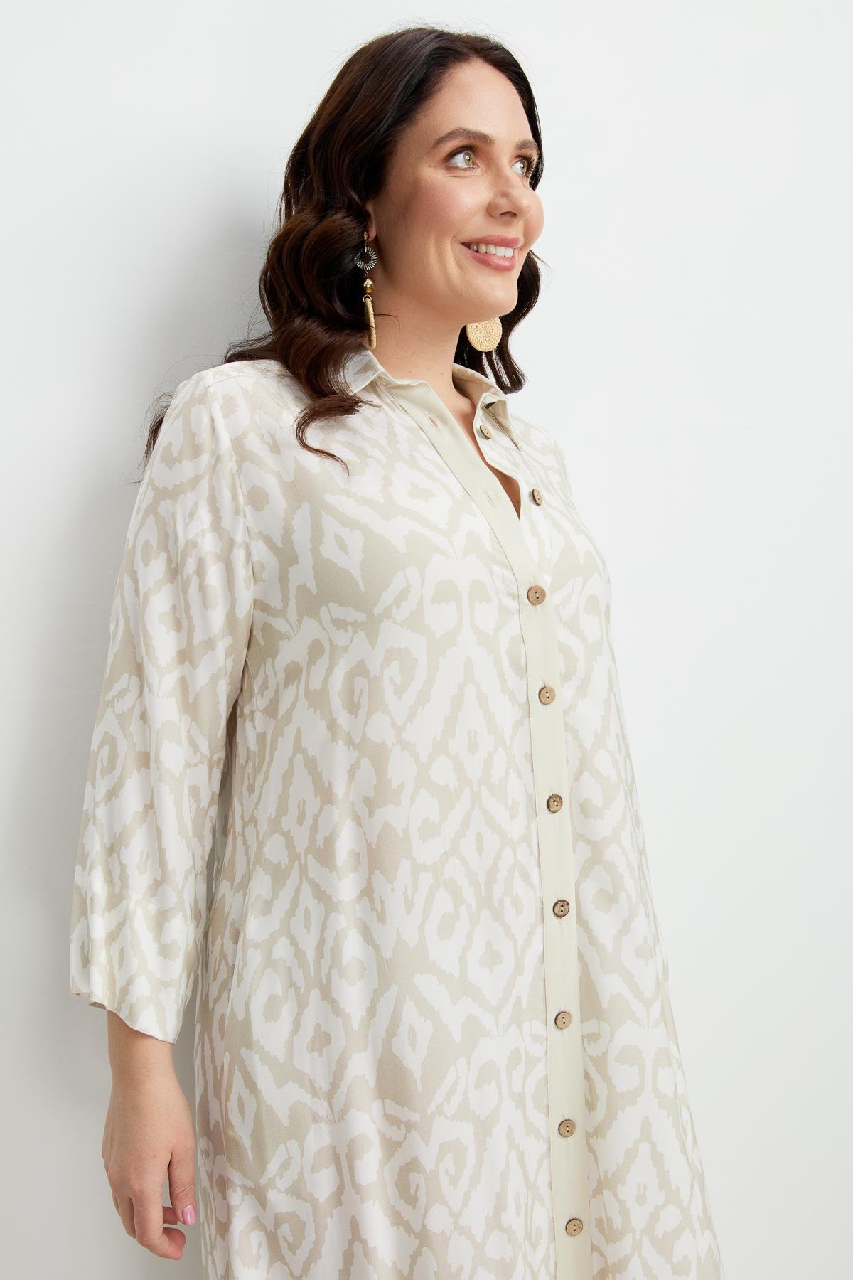 Büyük Beden Etnik Desen Elbise-VİZON