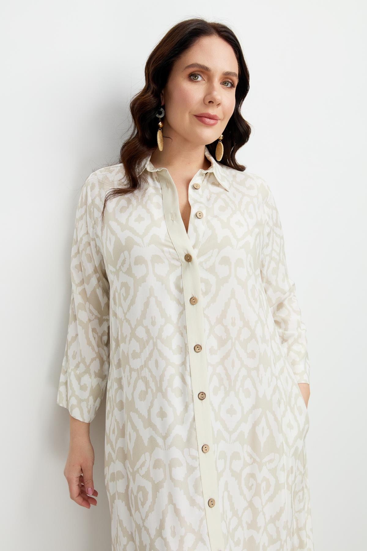 Büyük Beden Etnik Desen Elbise-VİZON