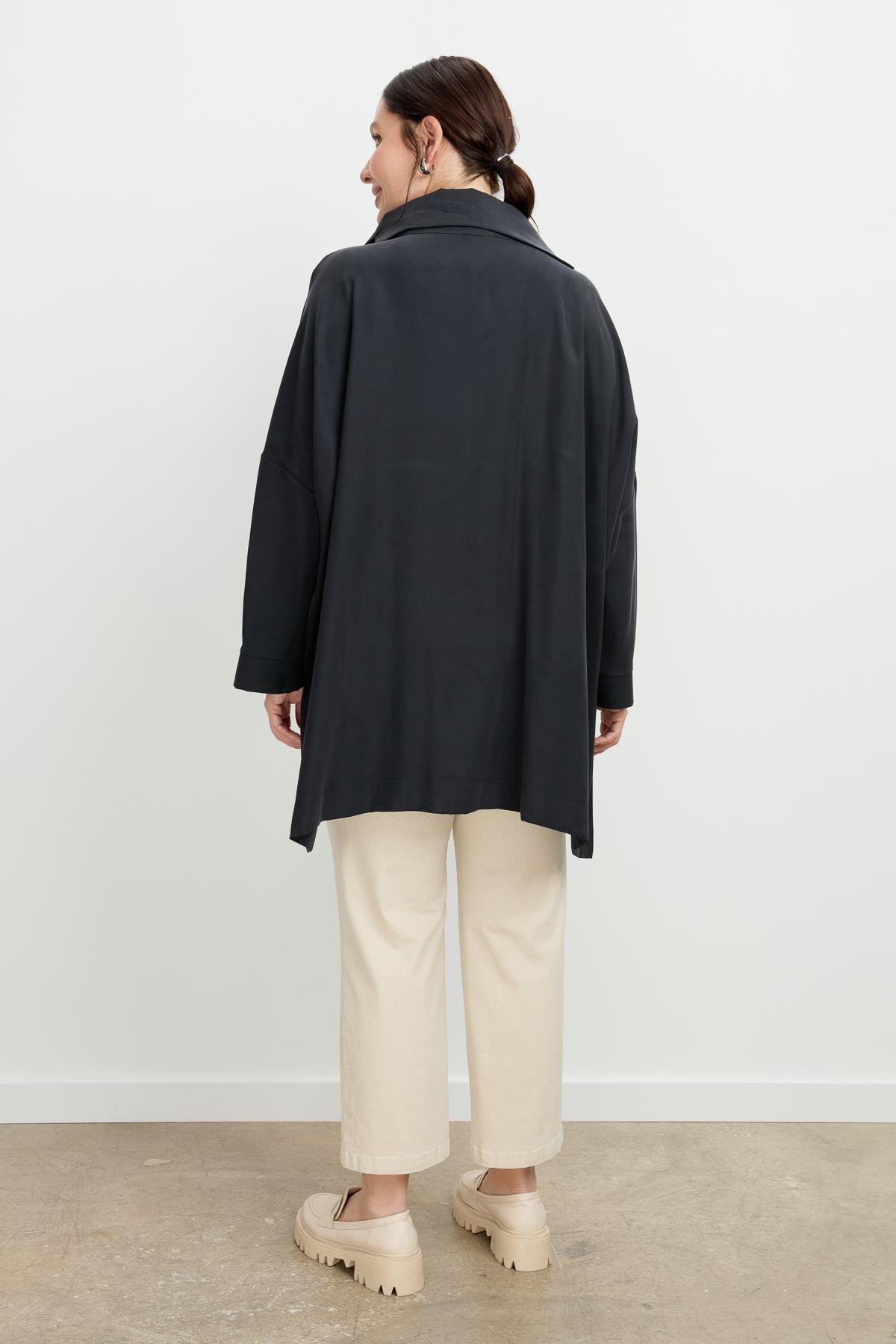 Büyük Beden Fermuar Detaylı Bluz-SİYAH